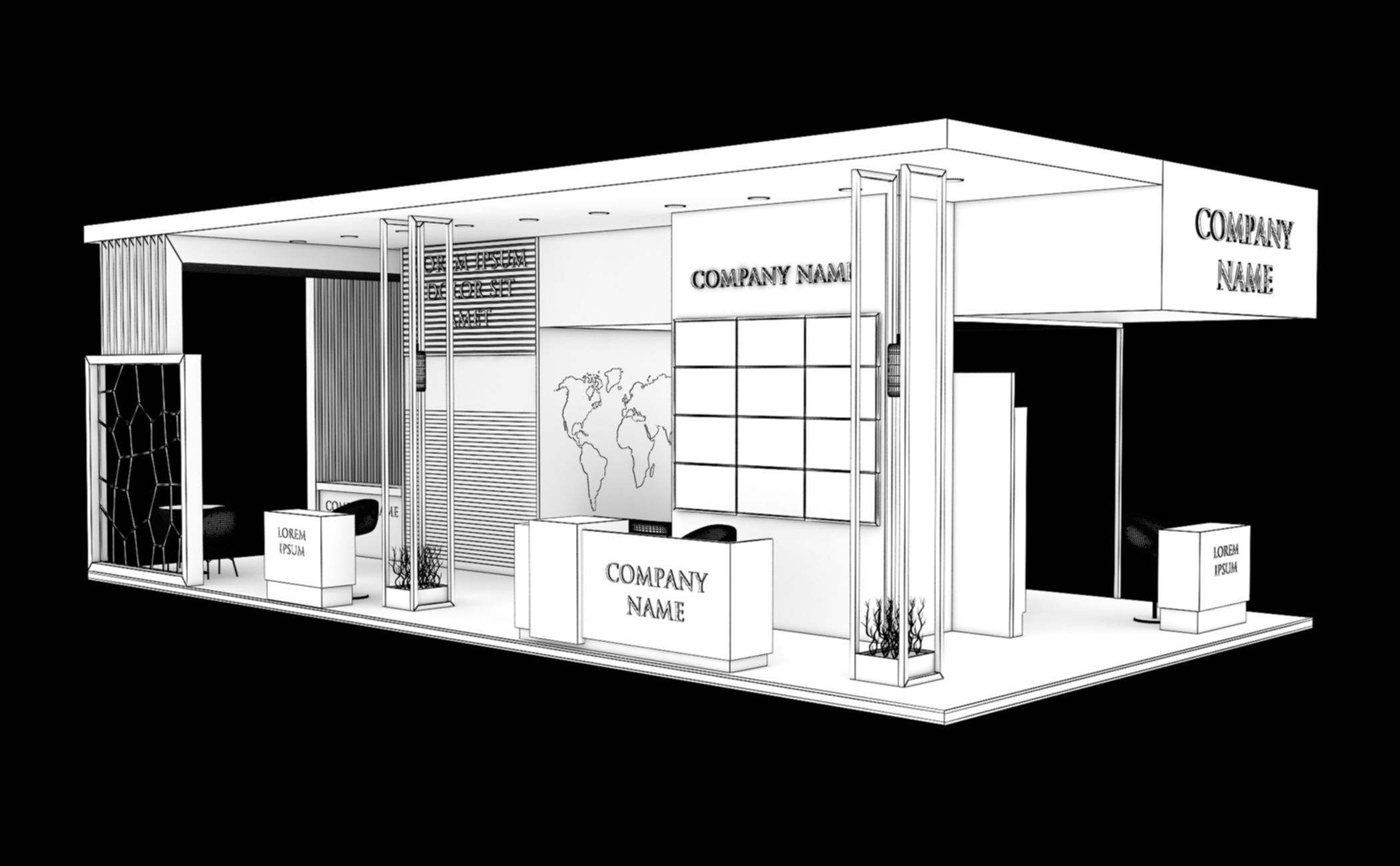 Booth Exhibition Stand Stall 12x6m Height 400 cm 1 Side Open 3D model_12
