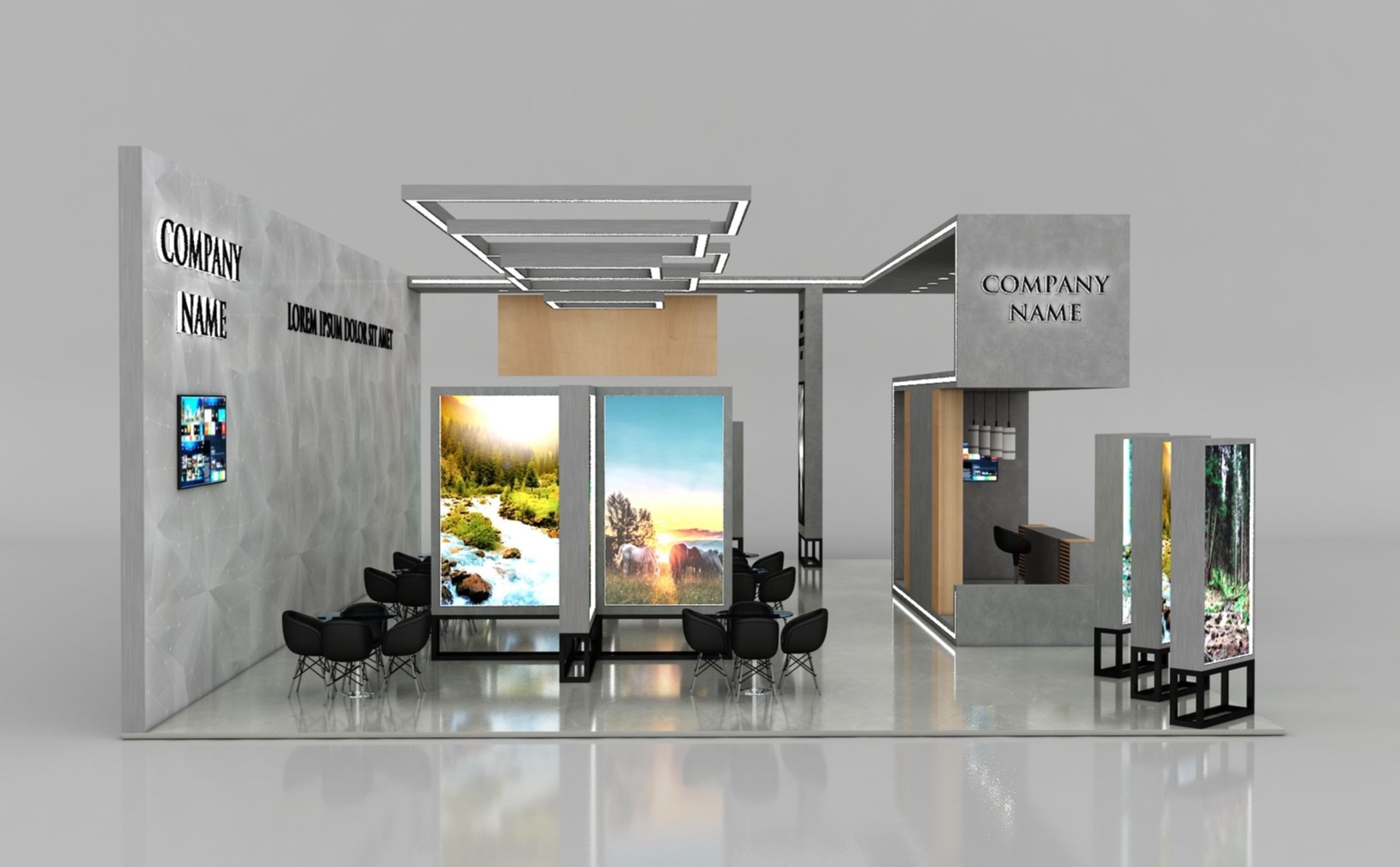 Booth Exhibition Stand Stall 16x10m Height 500 cm 3 Side Open 3D model_6