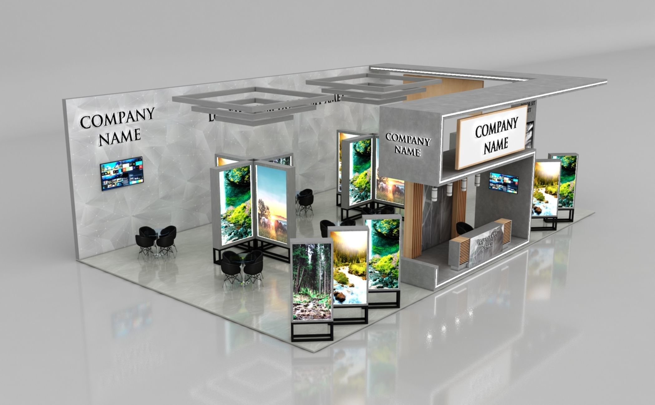 Booth Exhibition Stand Stall 16x10m Height 500 cm 3 Side Open 3D model_4