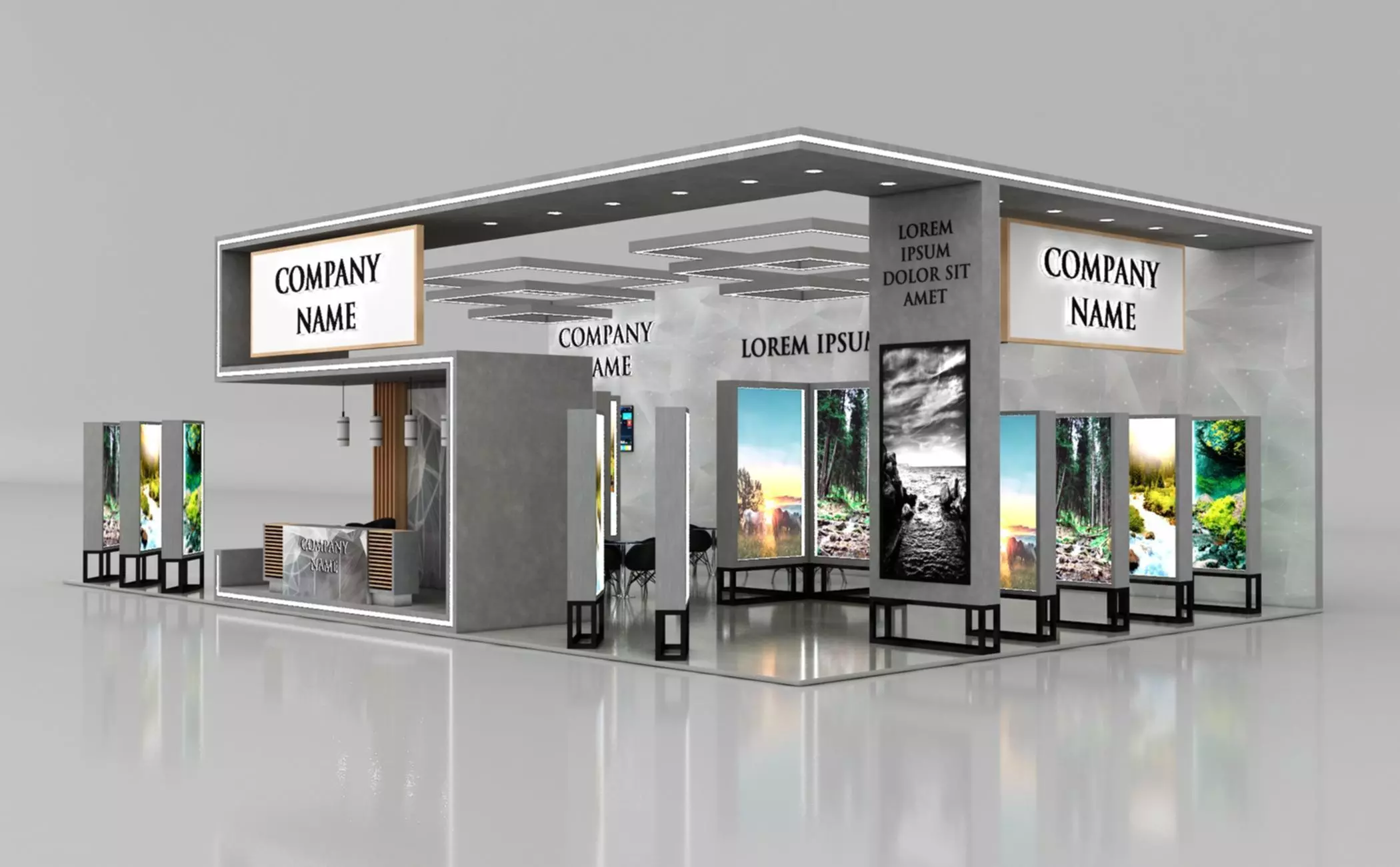 Booth Exhibition Stand Stall 16x10m Height 500 cm 3 Side Open 3D model_0