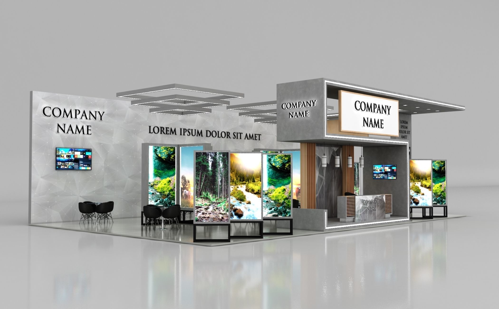 Booth Exhibition Stand Stall 16x10m Height 500 cm 3 Side Open 3D model_3