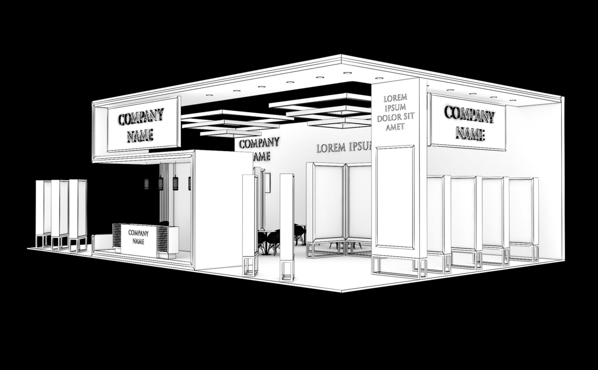 Booth Exhibition Stand Stall 16x10m Height 500 cm 3 Side Open 3D model_8