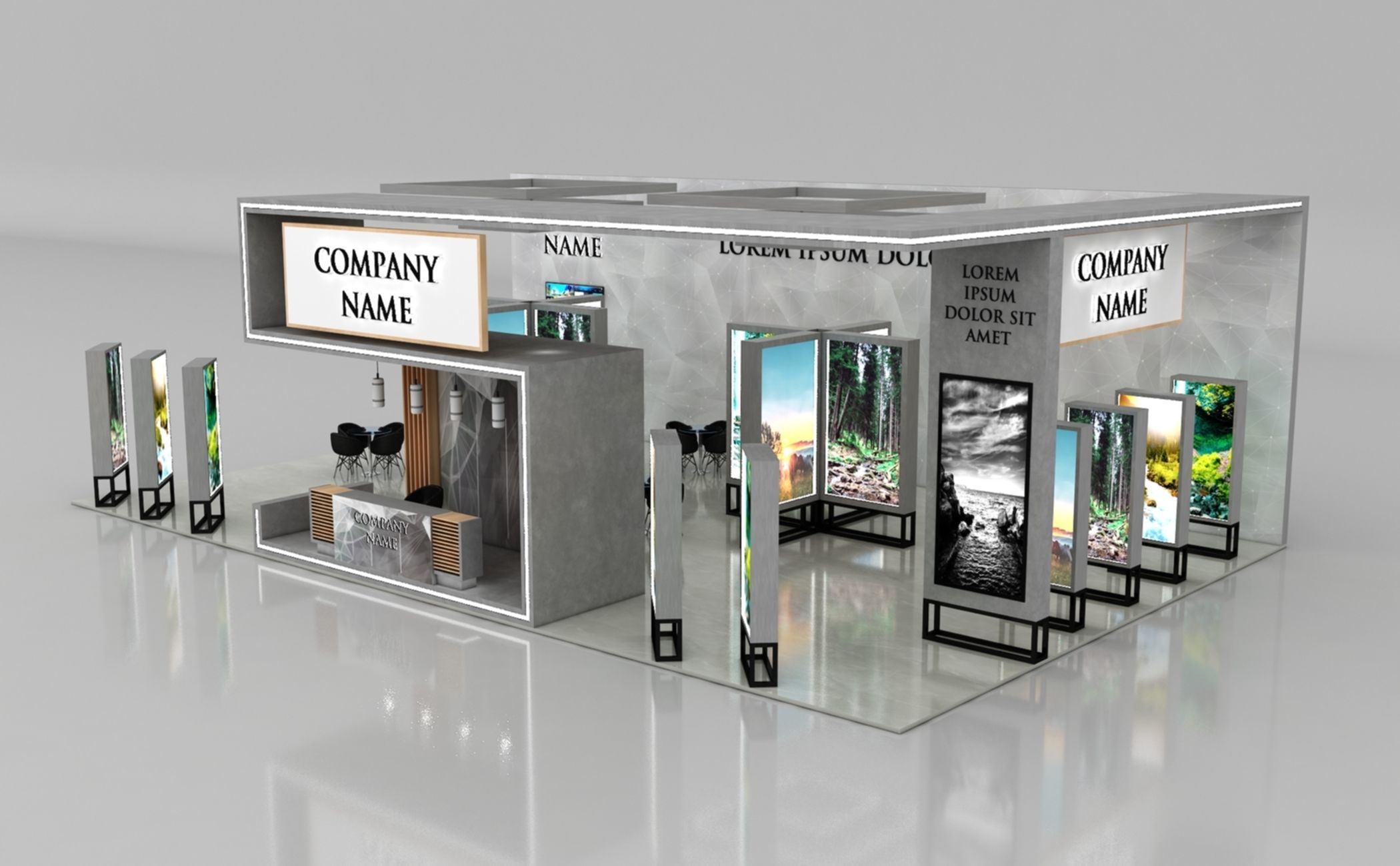 Booth Exhibition Stand Stall 16x10m Height 500 cm 3 Side Open 3D model_1