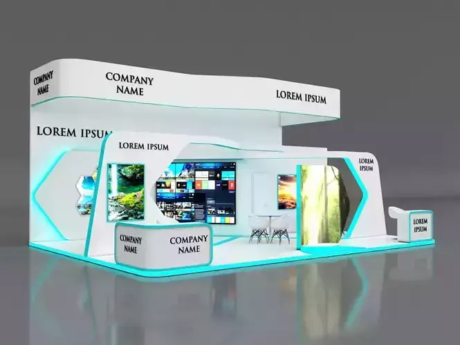 Booth Exhibition Stand Stall 10x7m Height 500 cm 3 Side Open 3D model