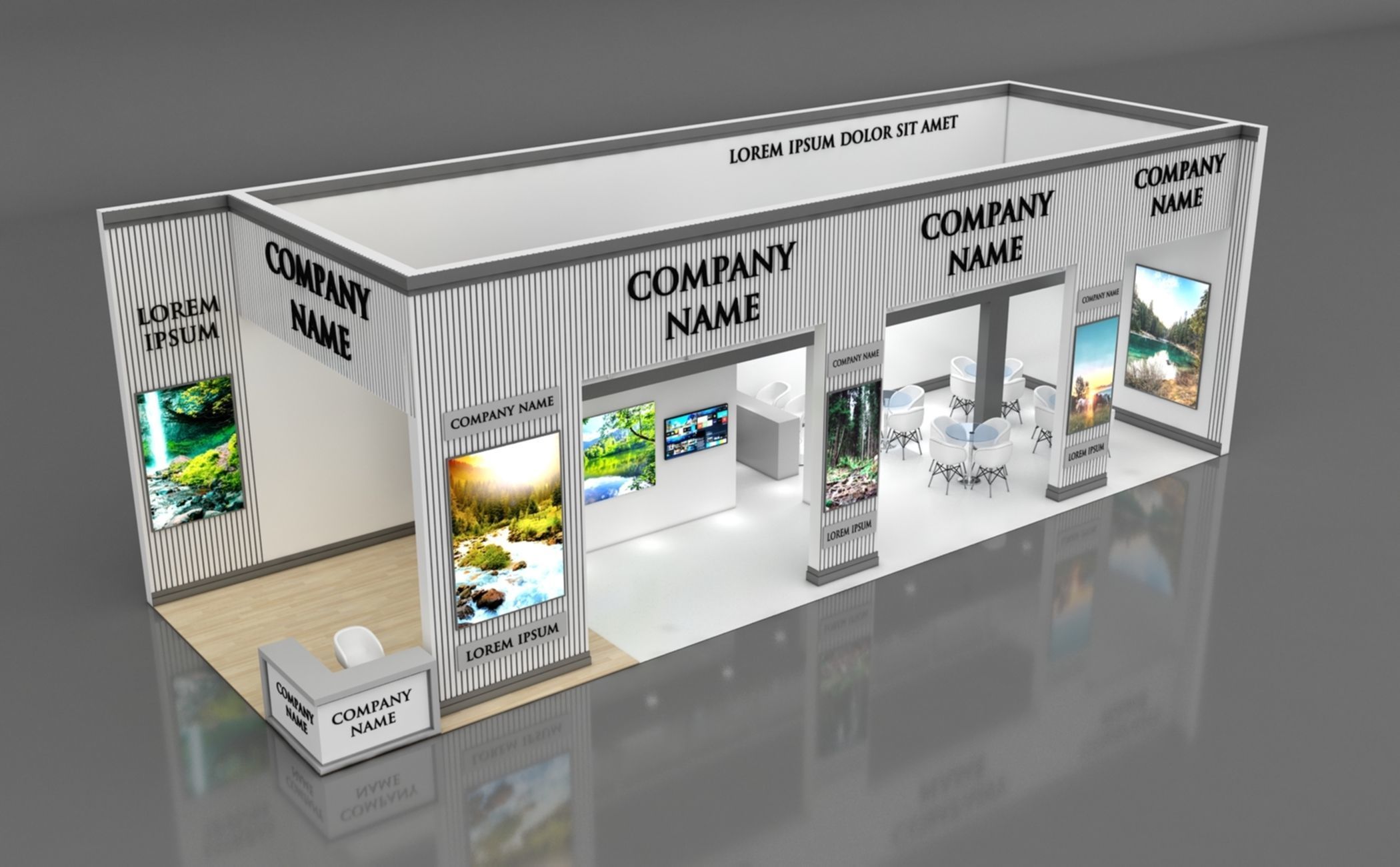 Booth Exhibition Stand Stall 15x5m Height 500 cm 2 Side Open 3D model_1