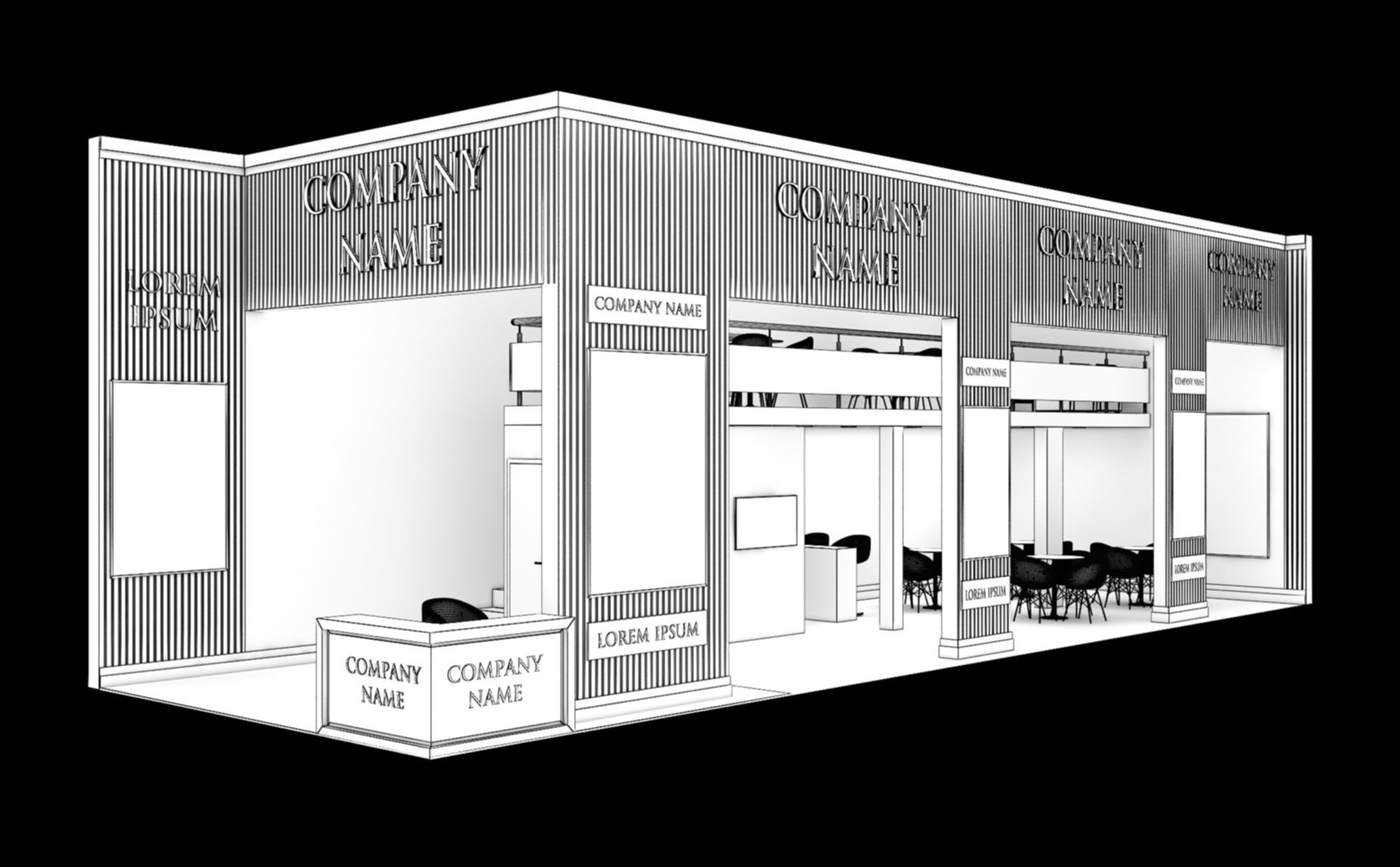 Booth Exhibition Stand Stall 15x5m Height 500 cm 2 Side Open 3D model_5
