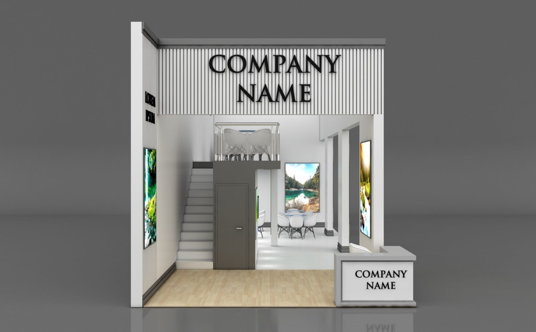 Booth Exhibition Stand Stall 15x5m Height 500 cm 2 Side Open 3D model_3