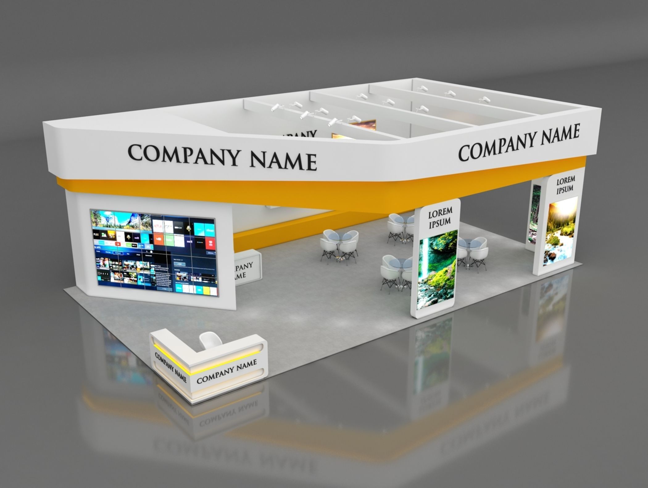 Booth Exhibition Stand Stall 14x8m Height 500 cm 3 Side Open 3D model_1