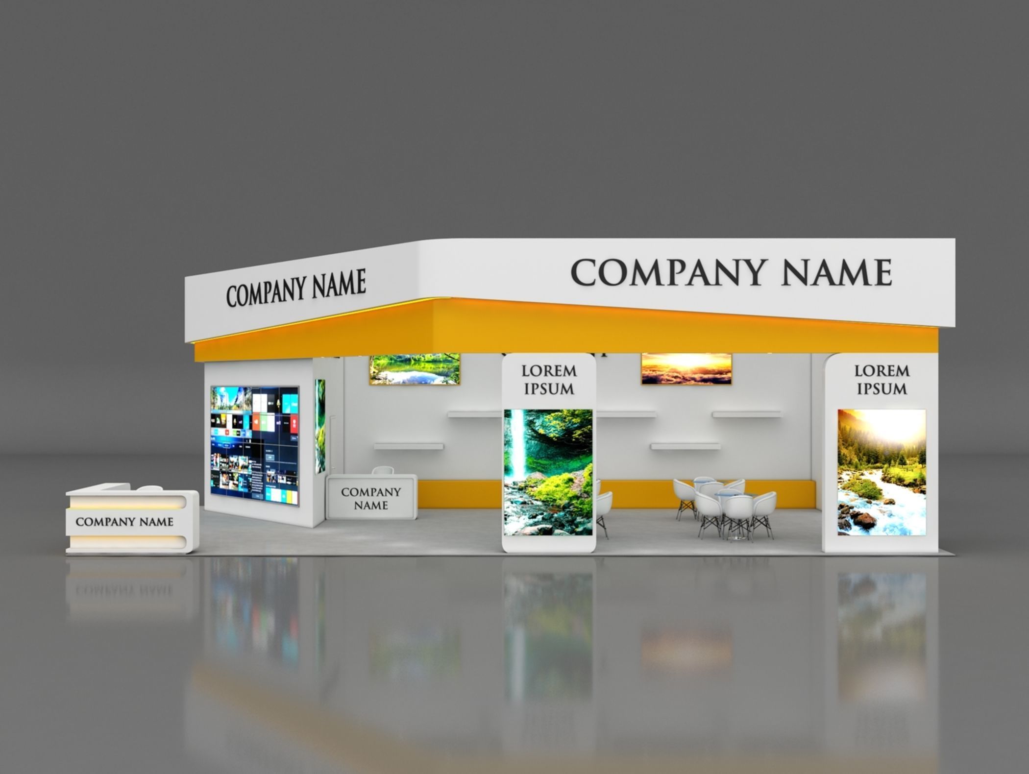 Booth Exhibition Stand Stall 14x8m Height 500 cm 3 Side Open 3D model_2