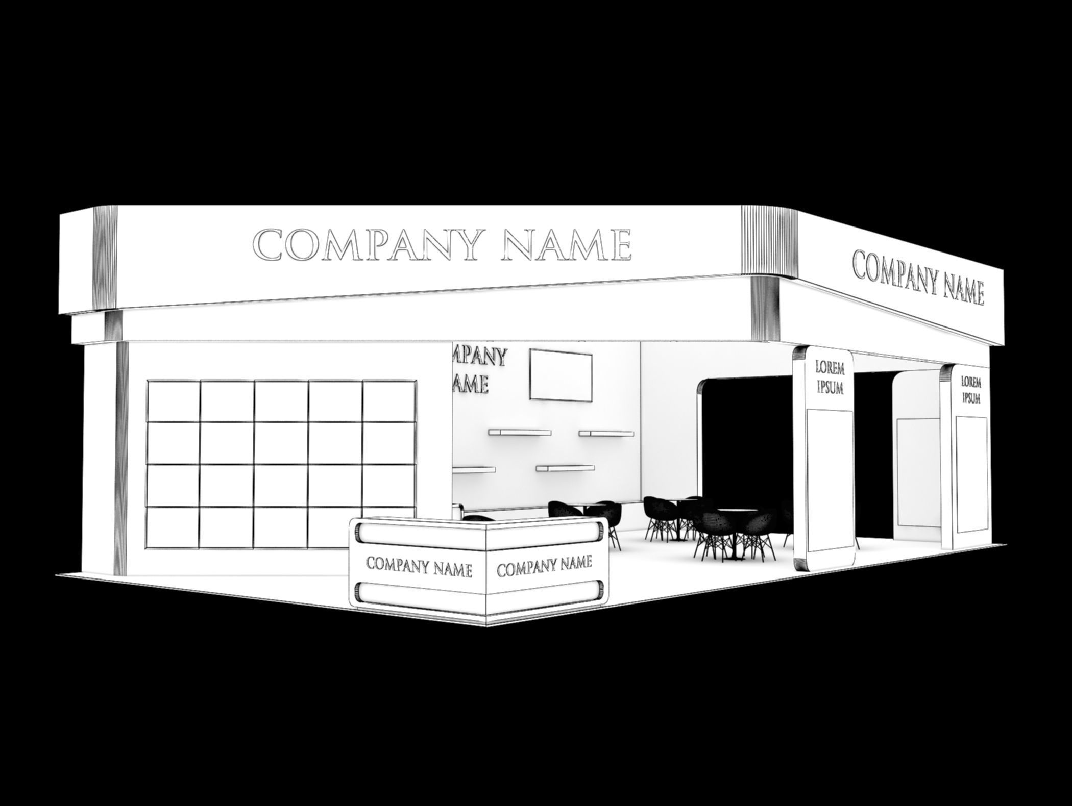 Booth Exhibition Stand Stall 14x8m Height 500 cm 3 Side Open 3D model_8