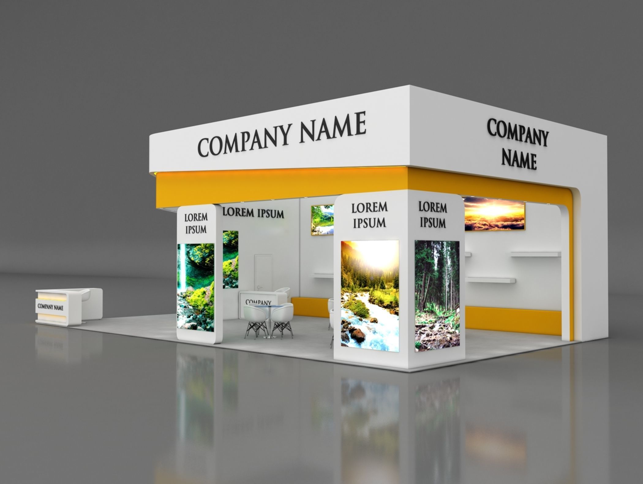 Booth Exhibition Stand Stall 14x8m Height 500 cm 3 Side Open 3D model_3