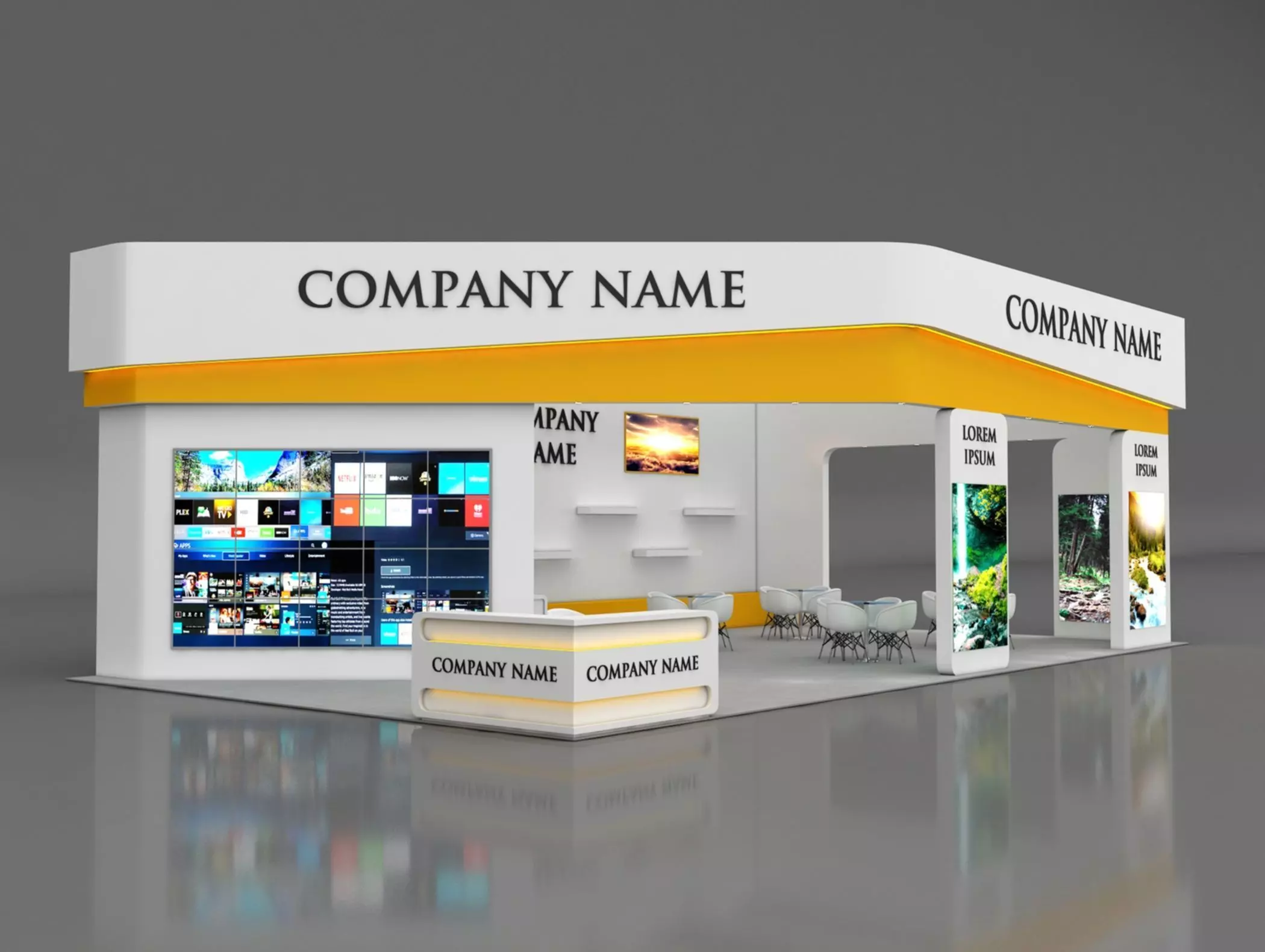 Booth Exhibition Stand Stall 14x8m Height 500 cm 3 Side Open 3D model_0