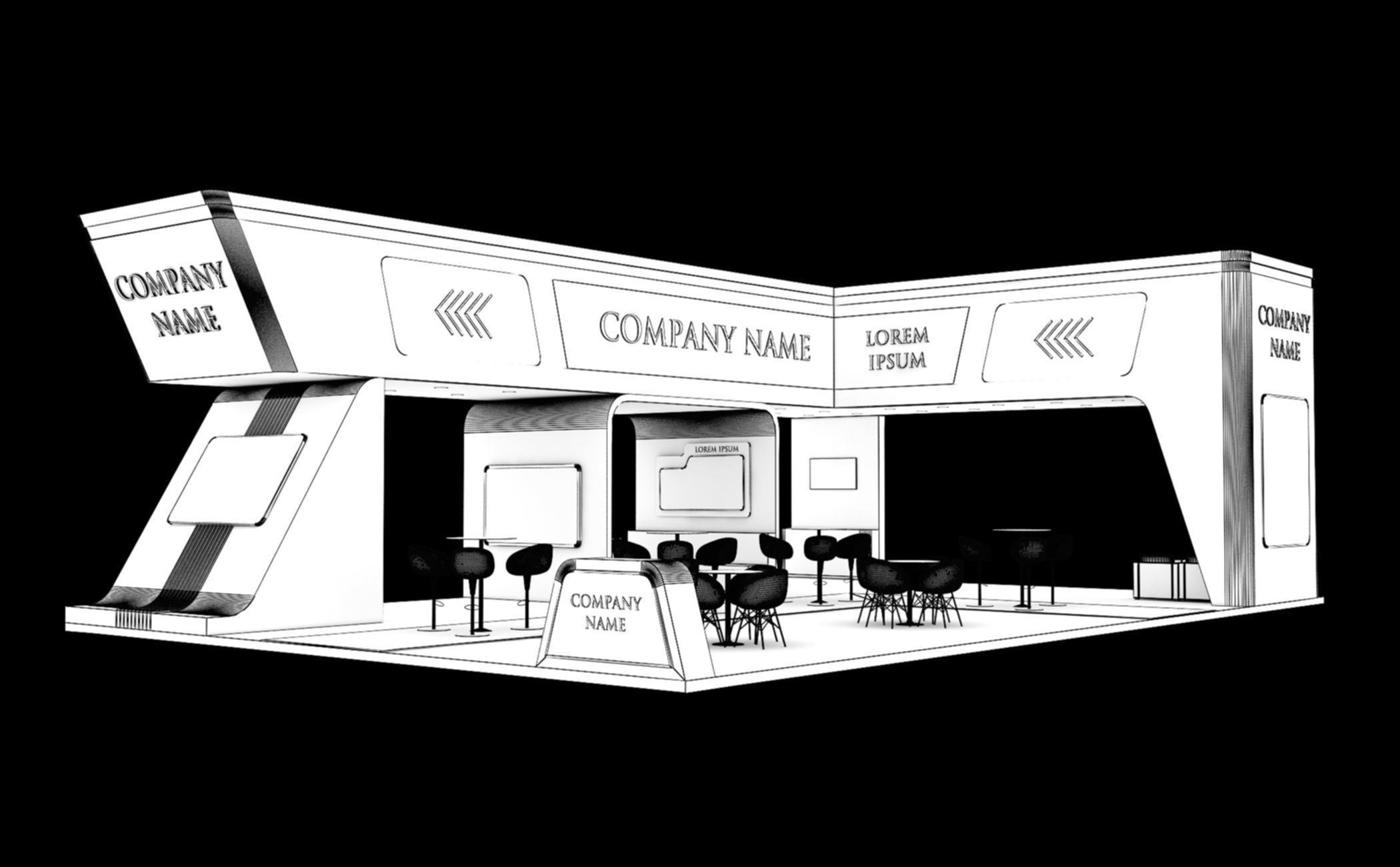 Booth Exhibition Stand Stall 15x10m Height 500 cm 4 Side Open 3D model_12