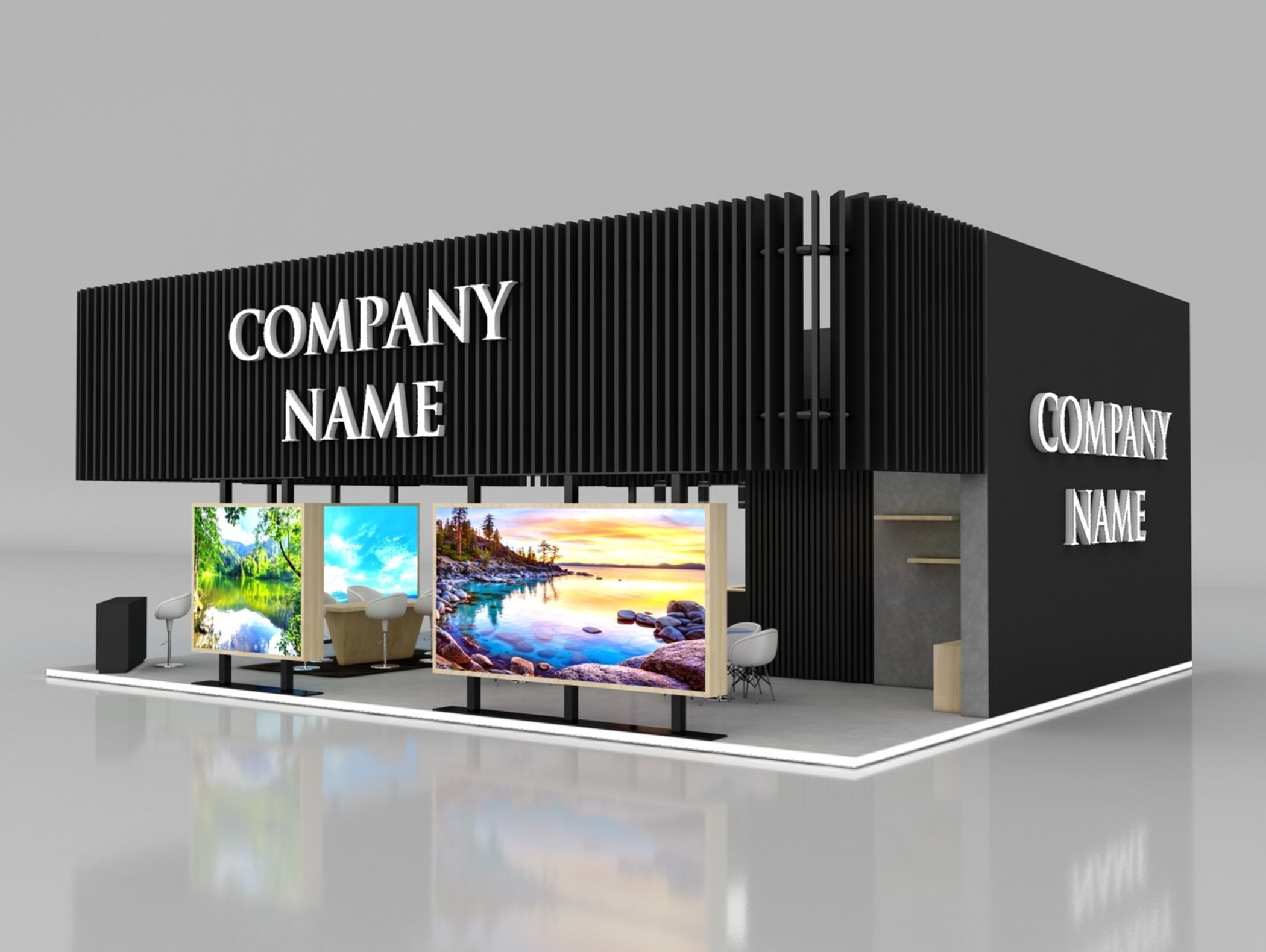 Booth Exhibition Stand Stall 12x10m Height 500 cm 4 Side Open 3D model_7