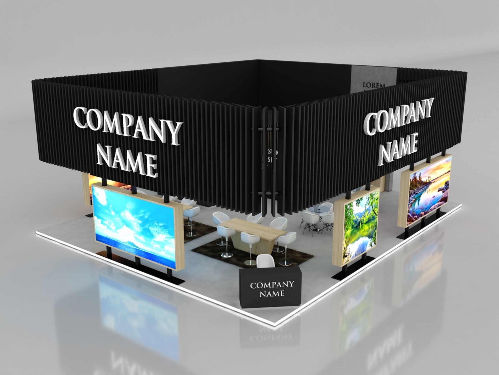 Booth Exhibition Stand Stall 12x10m Height 500 cm 4 Side Open 3D model_1