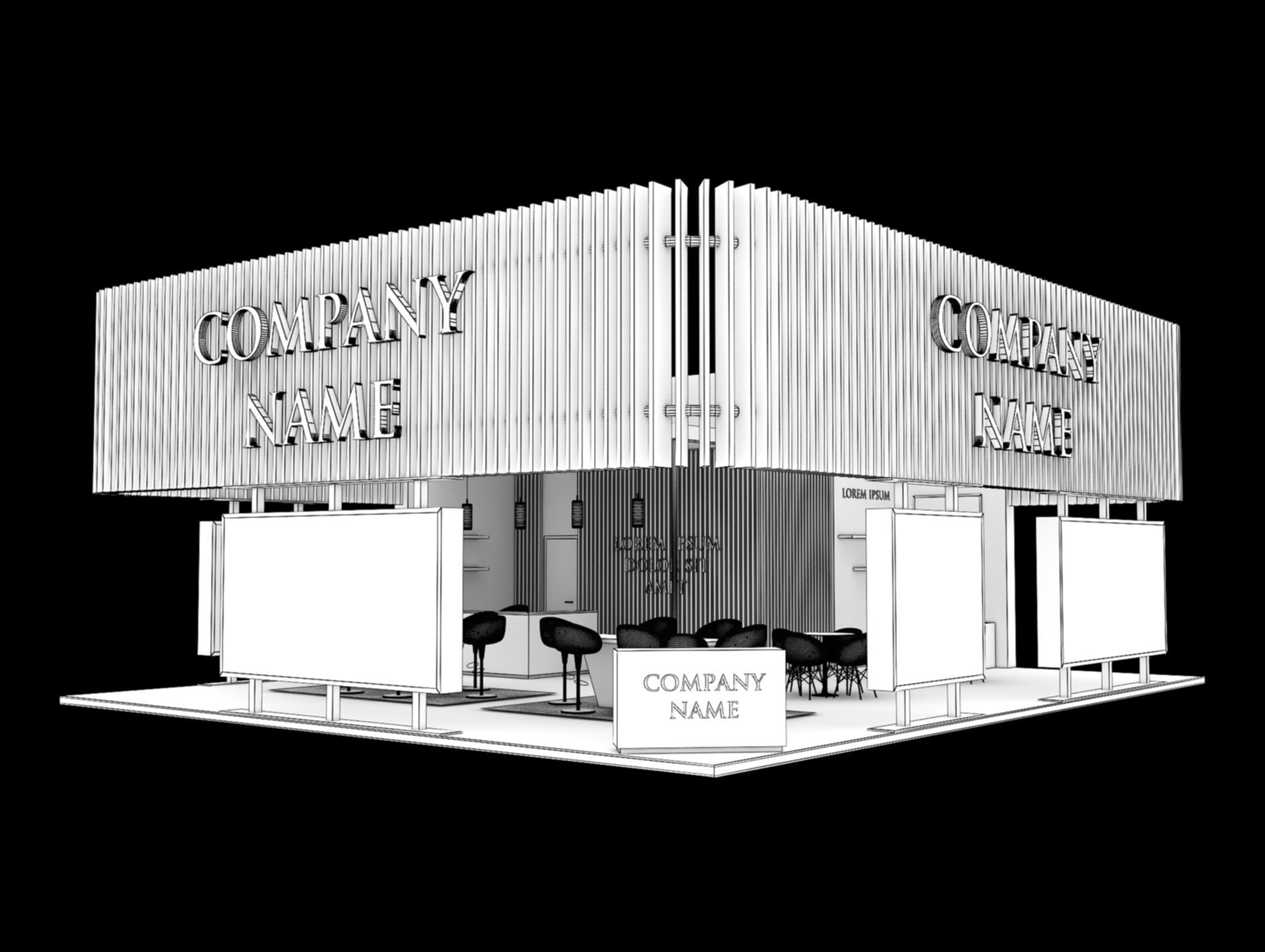 Booth Exhibition Stand Stall 12x10m Height 500 cm 4 Side Open 3D model_11