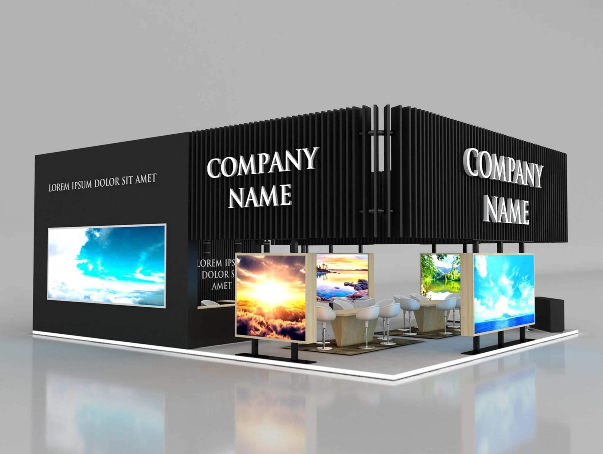 Booth Exhibition Stand Stall 12x10m Height 500 cm 4 Side Open 3D model_3