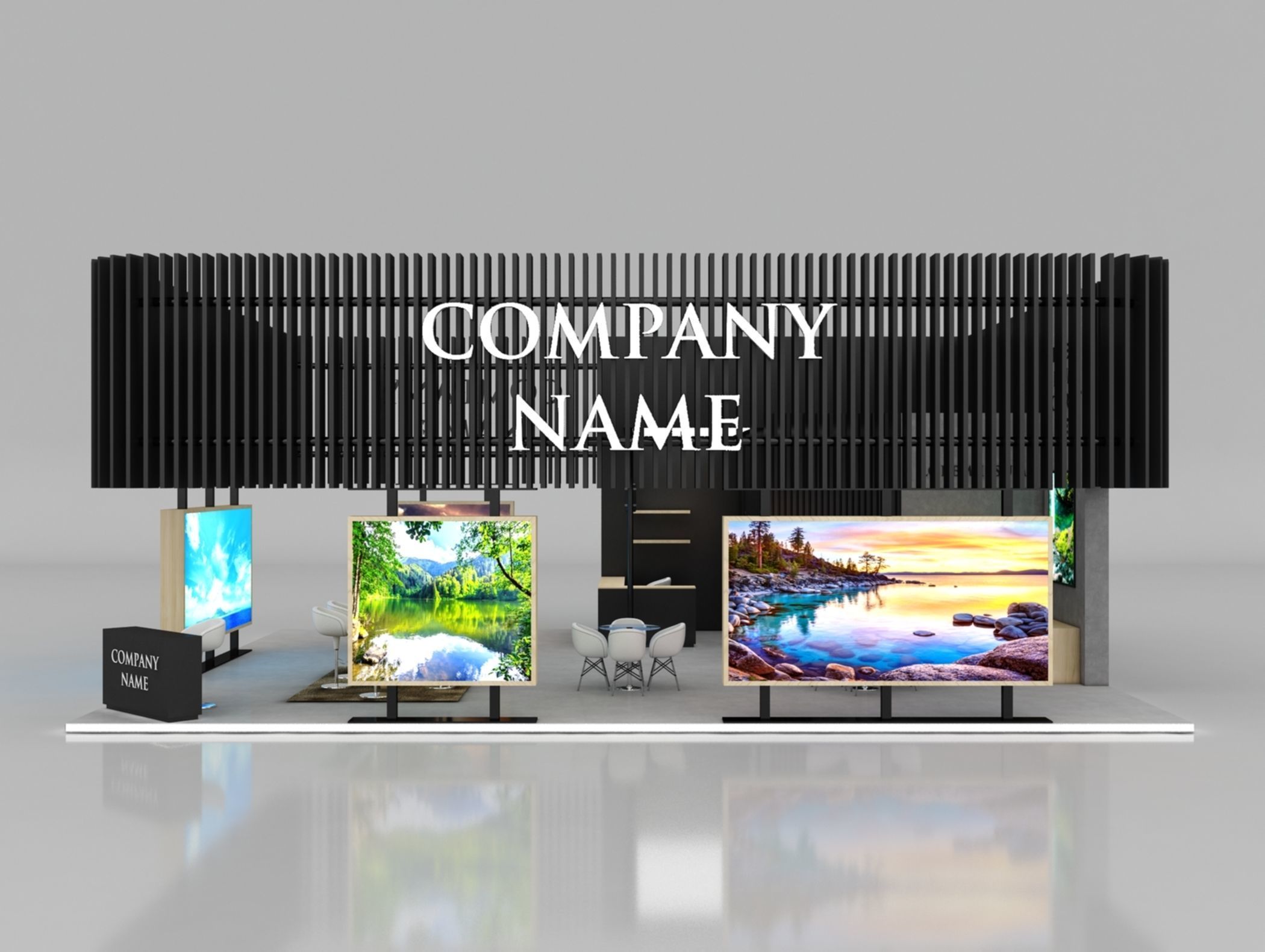 Booth Exhibition Stand Stall 12x10m Height 500 cm 4 Side Open 3D model_9