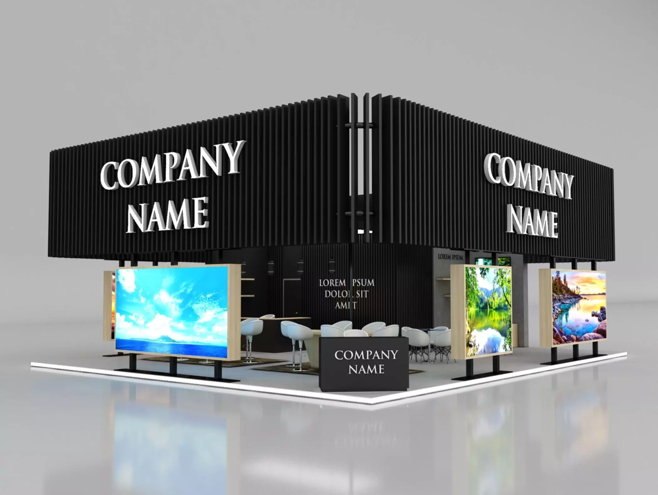 Booth Exhibition Stand Stall 12x10m Height 500 cm 4 Side Open 3D model_0