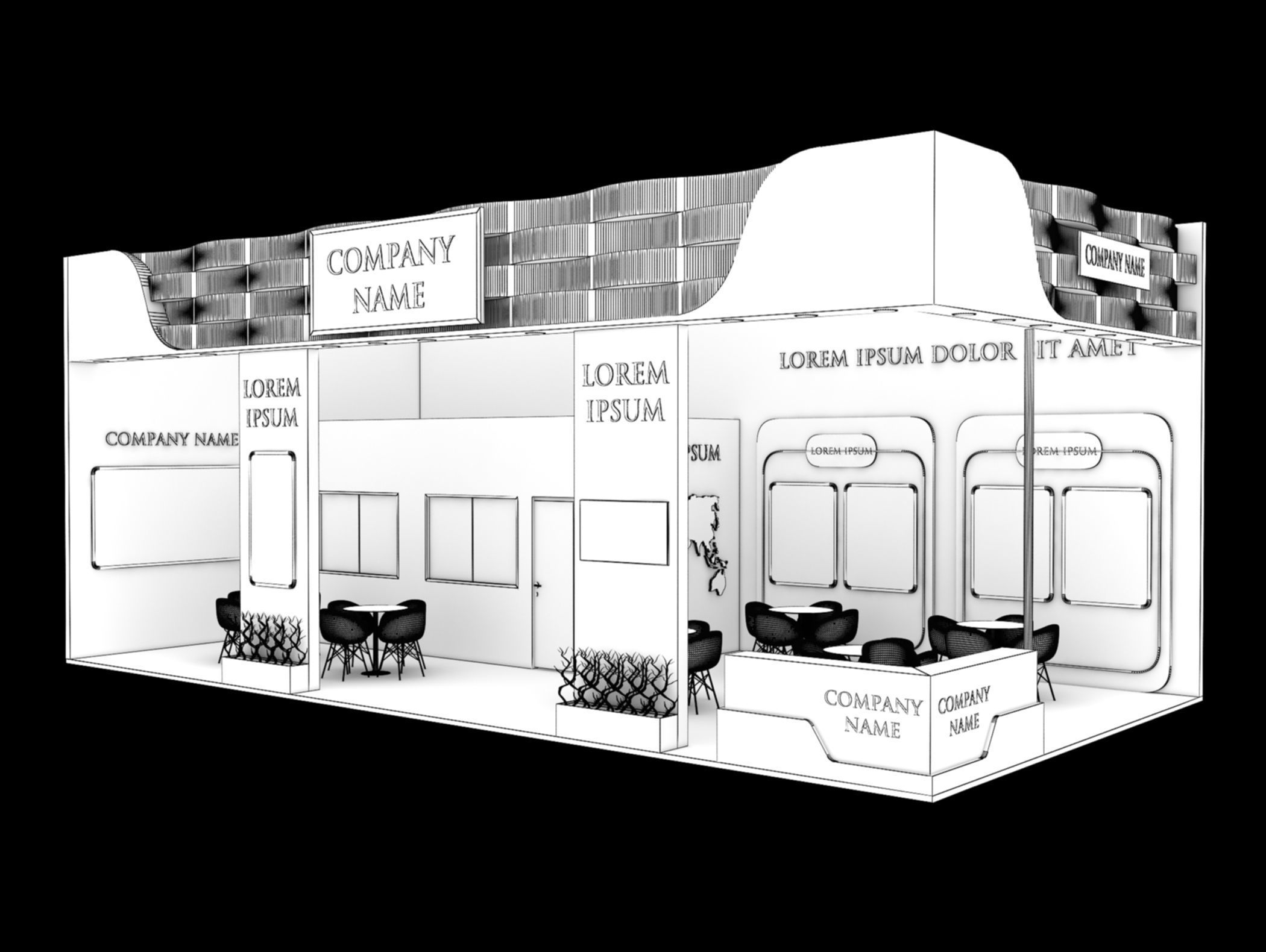 Booth Exhibition Stand Stall 12x6m Height 500 cm 2 Side Open 3D model_5