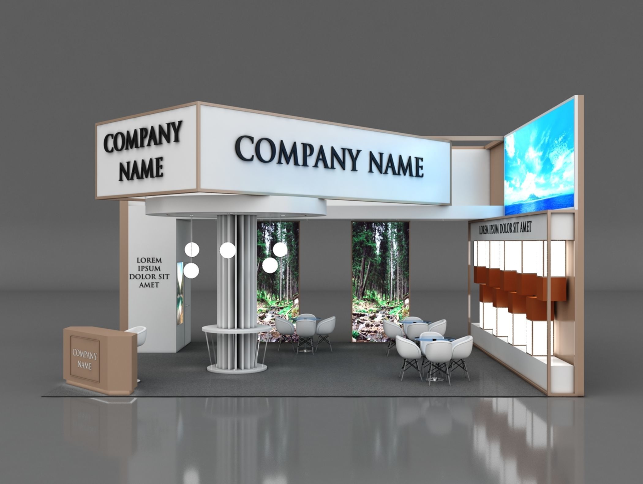 Booth Exhibition Stand Stall 9x7m Height 500 cm 3 Side Open 3D model_5