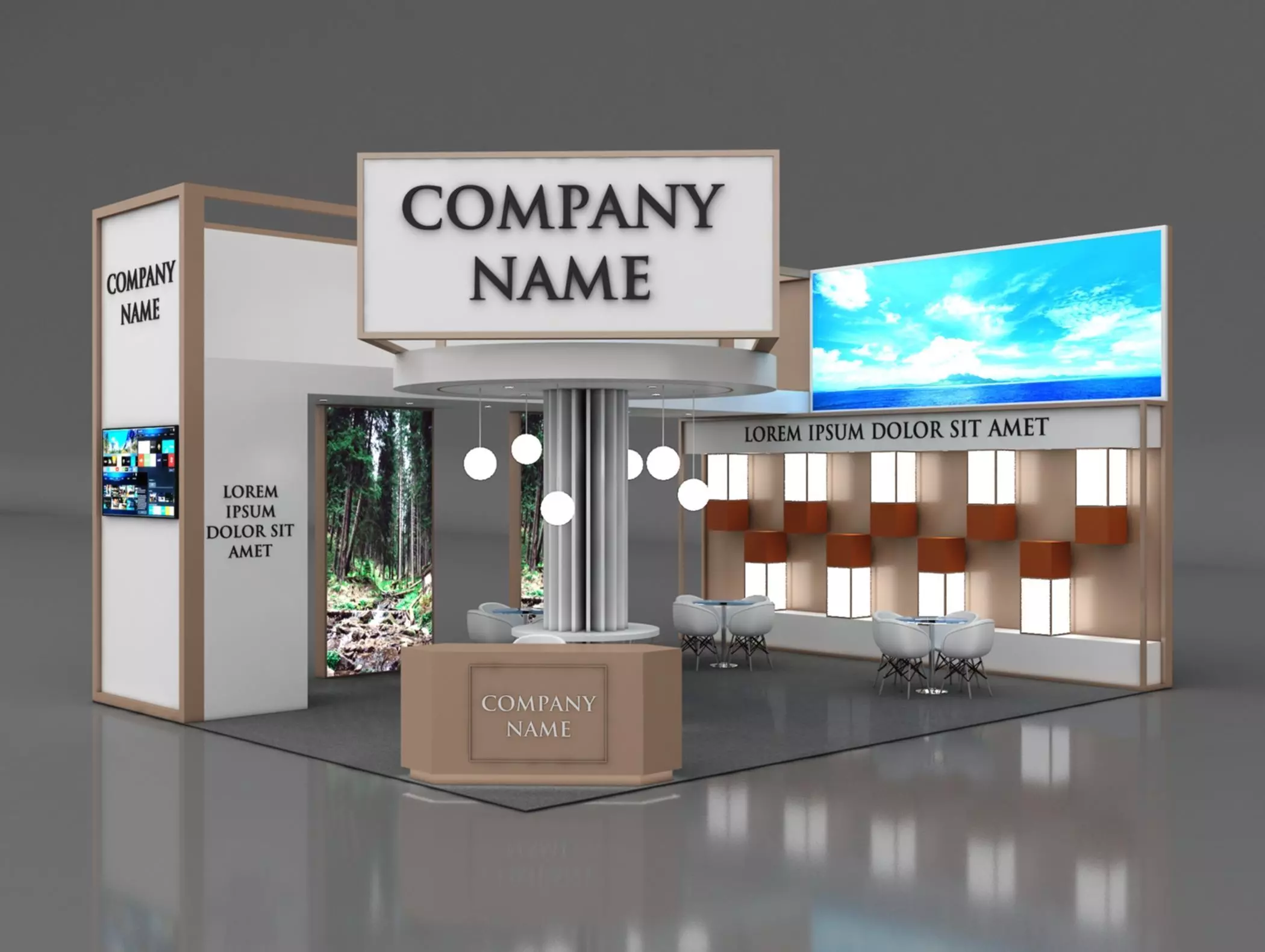 Booth Exhibition Stand Stall 9x7m Height 500 cm 3 Side Open 3D model_0
