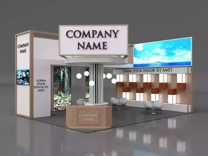 Booth Exhibition Stand Stall 9x7m Height 500 cm 3 Side Open 3D model