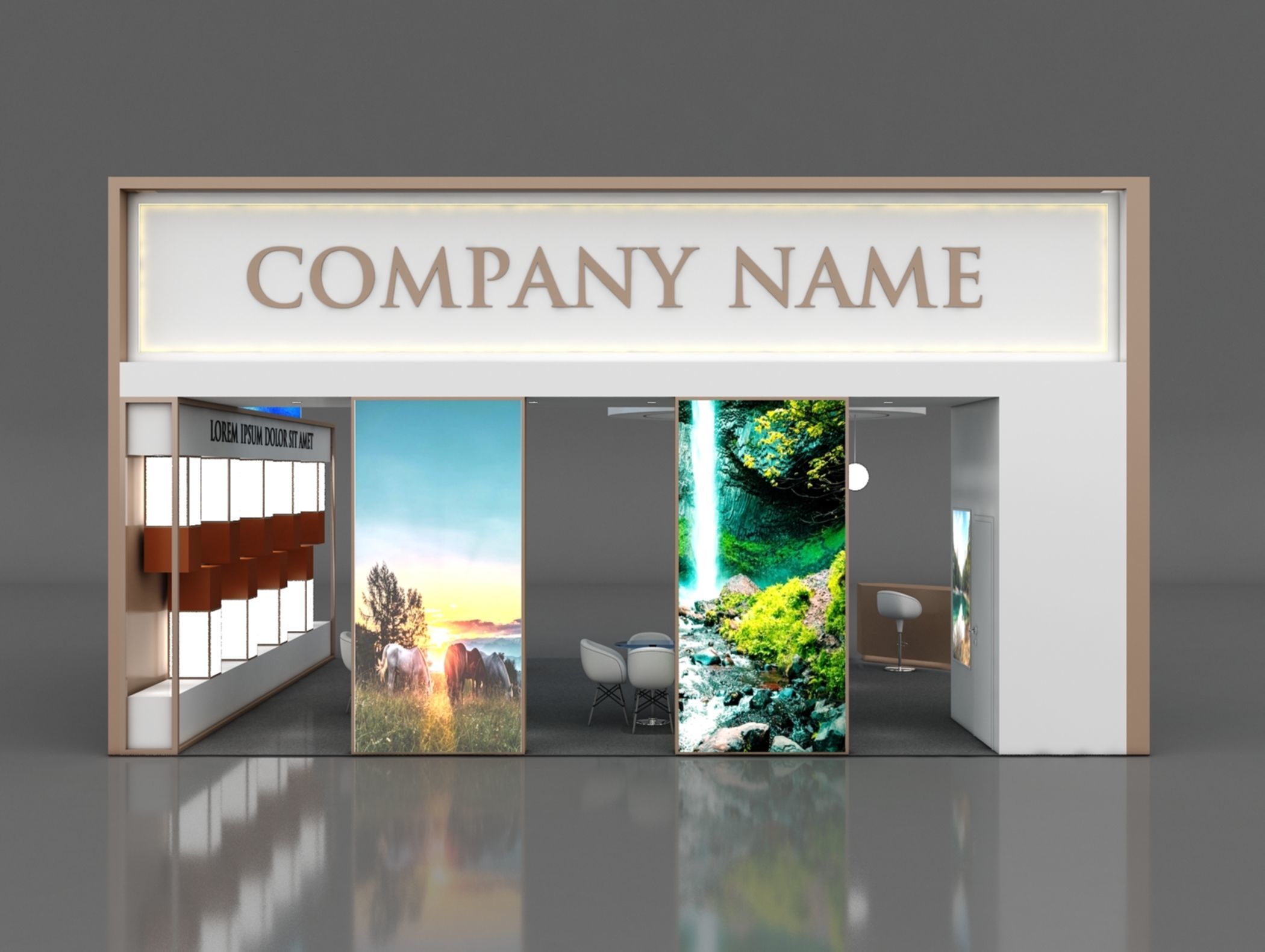 Booth Exhibition Stand Stall 9x7m Height 500 cm 3 Side Open 3D model_6