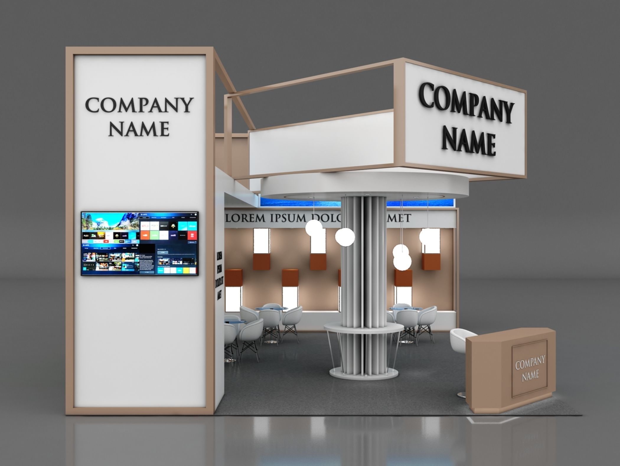 Booth Exhibition Stand Stall 9x7m Height 500 cm 3 Side Open 3D model_4