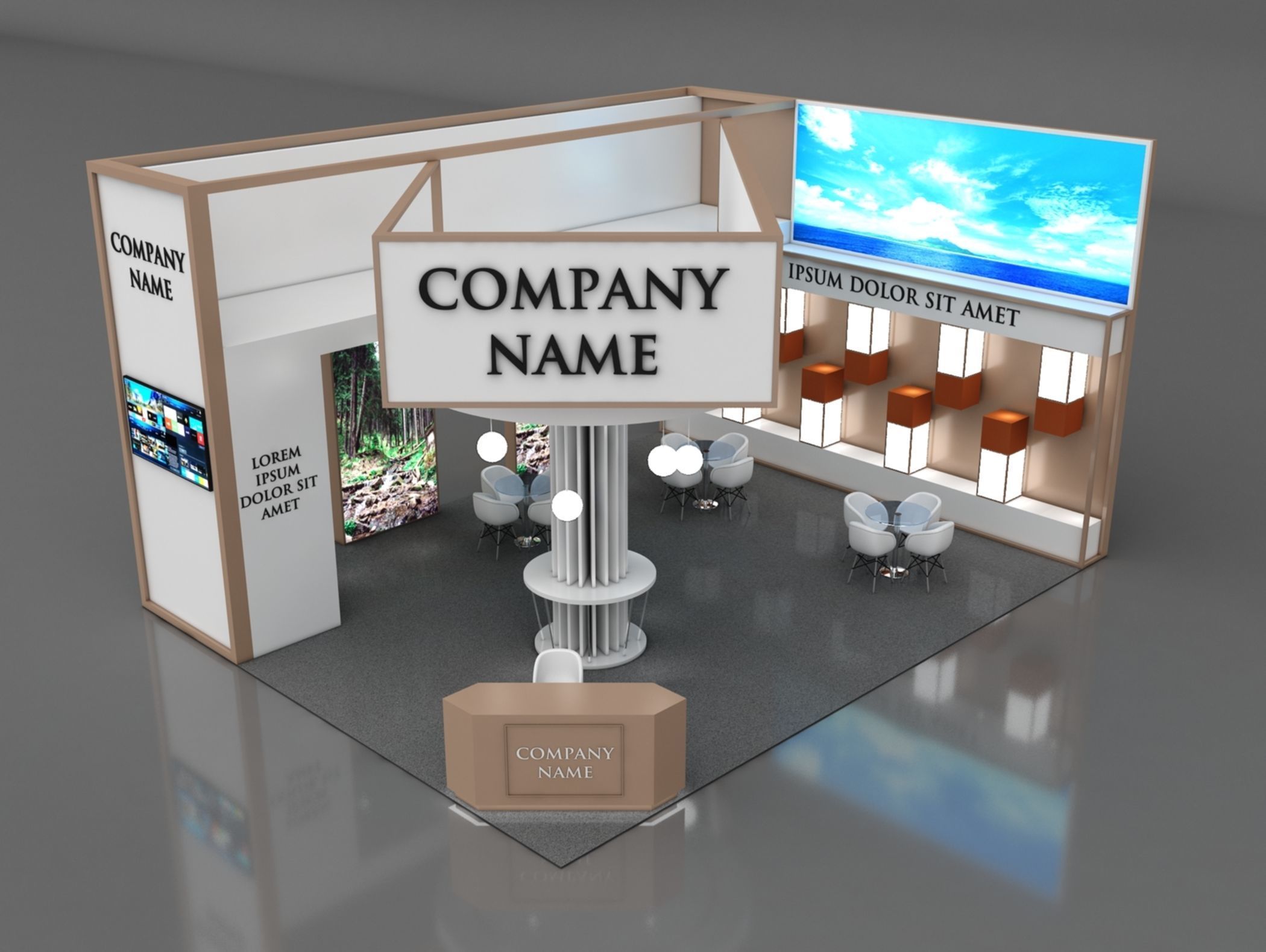 Booth Exhibition Stand Stall 9x7m Height 500 cm 3 Side Open 3D model_1