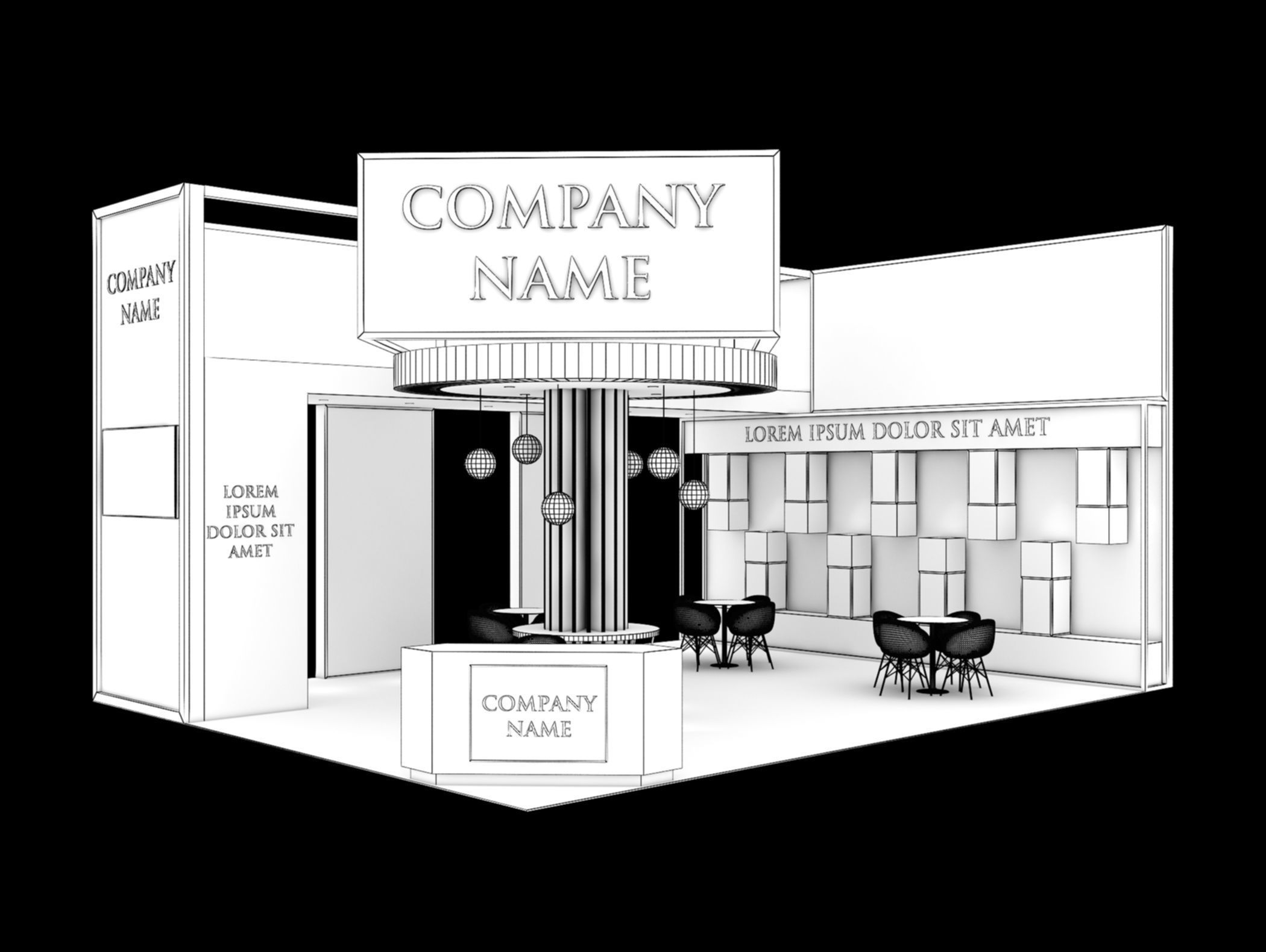 Booth Exhibition Stand Stall 9x7m Height 500 cm 3 Side Open 3D model_8