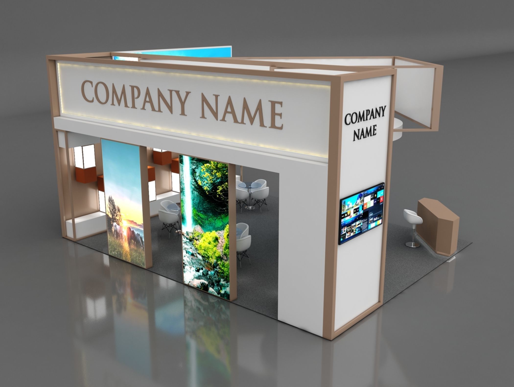 Booth Exhibition Stand Stall 9x7m Height 500 cm 3 Side Open 3D model_3
