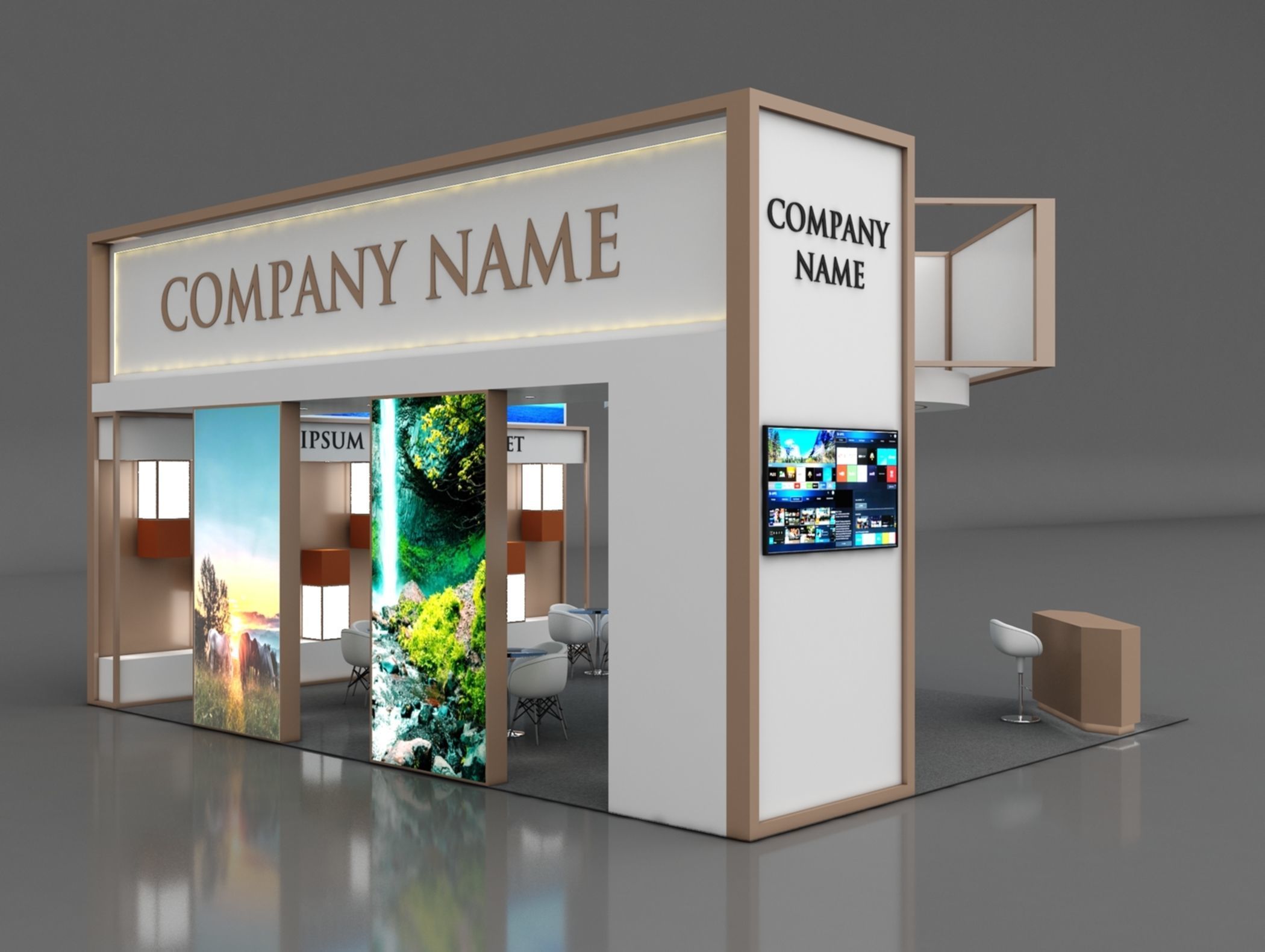 Booth Exhibition Stand Stall 9x7m Height 500 cm 3 Side Open 3D model_2