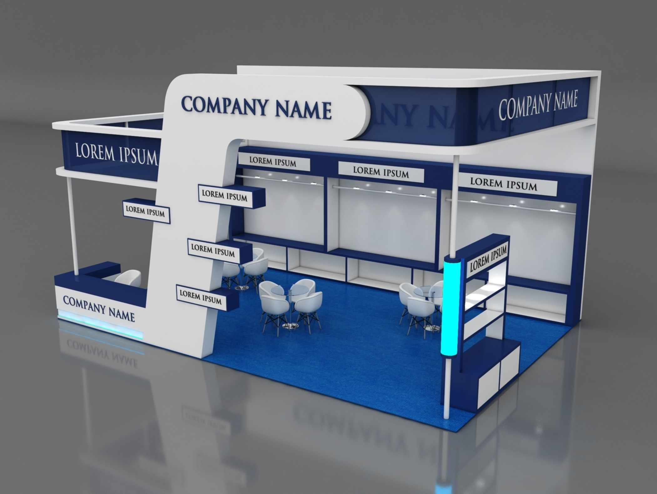 Booth Exhibition Stand Stall 9x6m Height 500 cm 3 Side Open 3D model_4