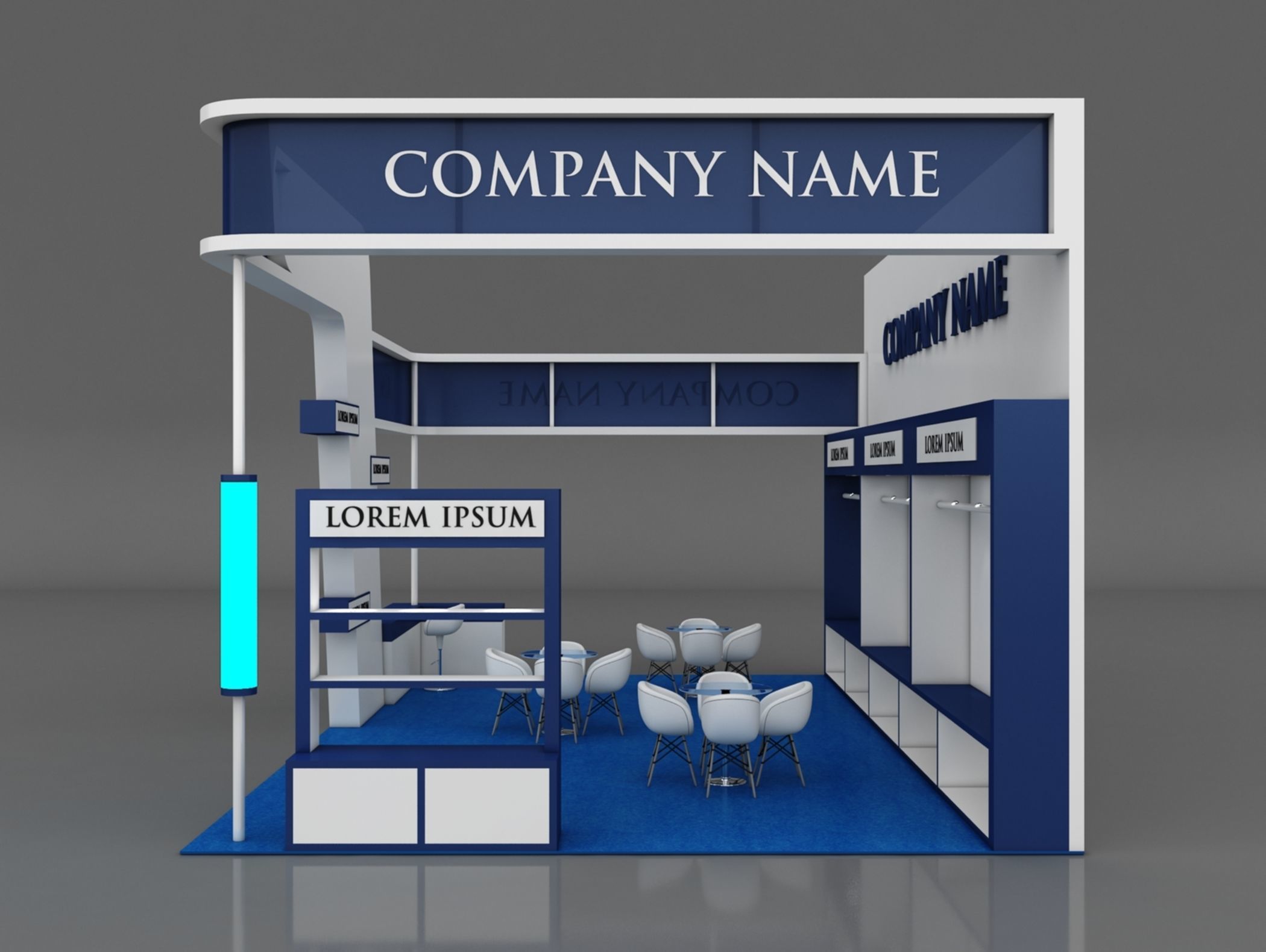 Booth Exhibition Stand Stall 9x6m Height 500 cm 3 Side Open 3D model_5