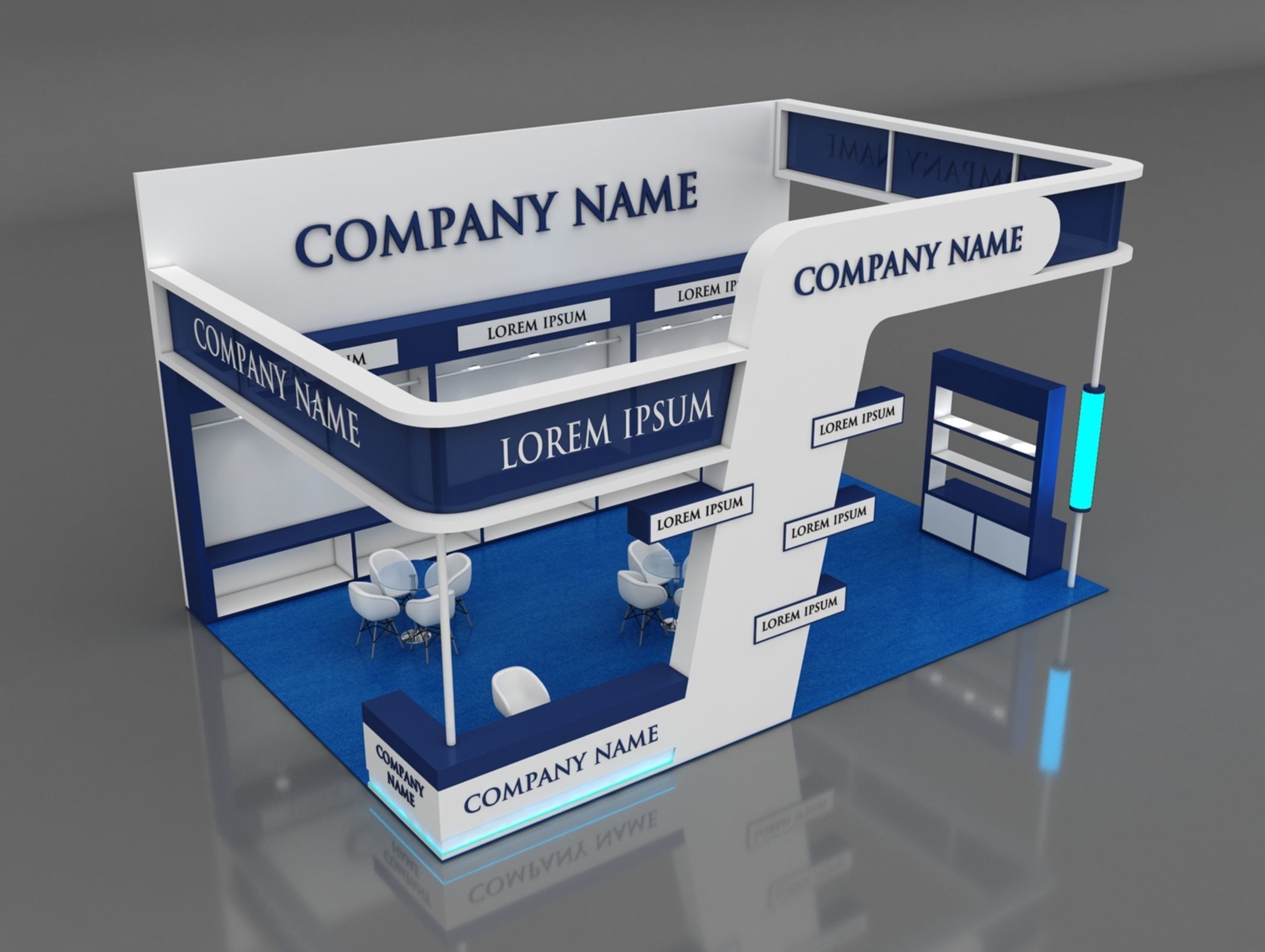 Booth Exhibition Stand Stall 9x6m Height 500 cm 3 Side Open 3D model_1