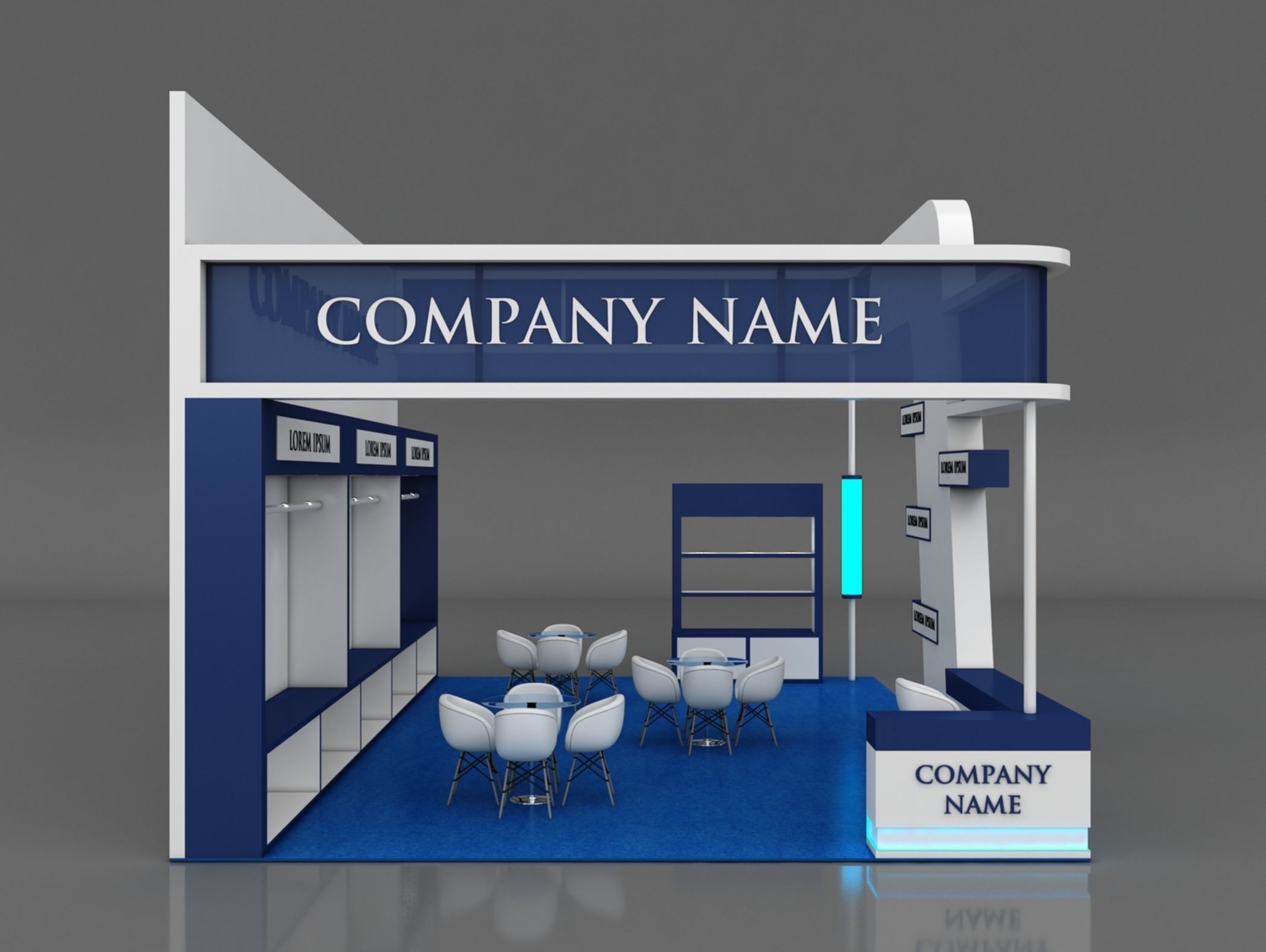 Booth Exhibition Stand Stall 9x6m Height 500 cm 3 Side Open 3D model_6