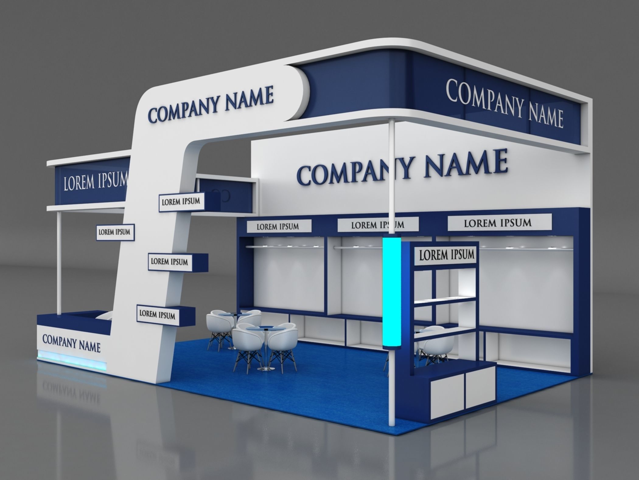 Booth Exhibition Stand Stall 9x6m Height 500 cm 3 Side Open 3D model_3
