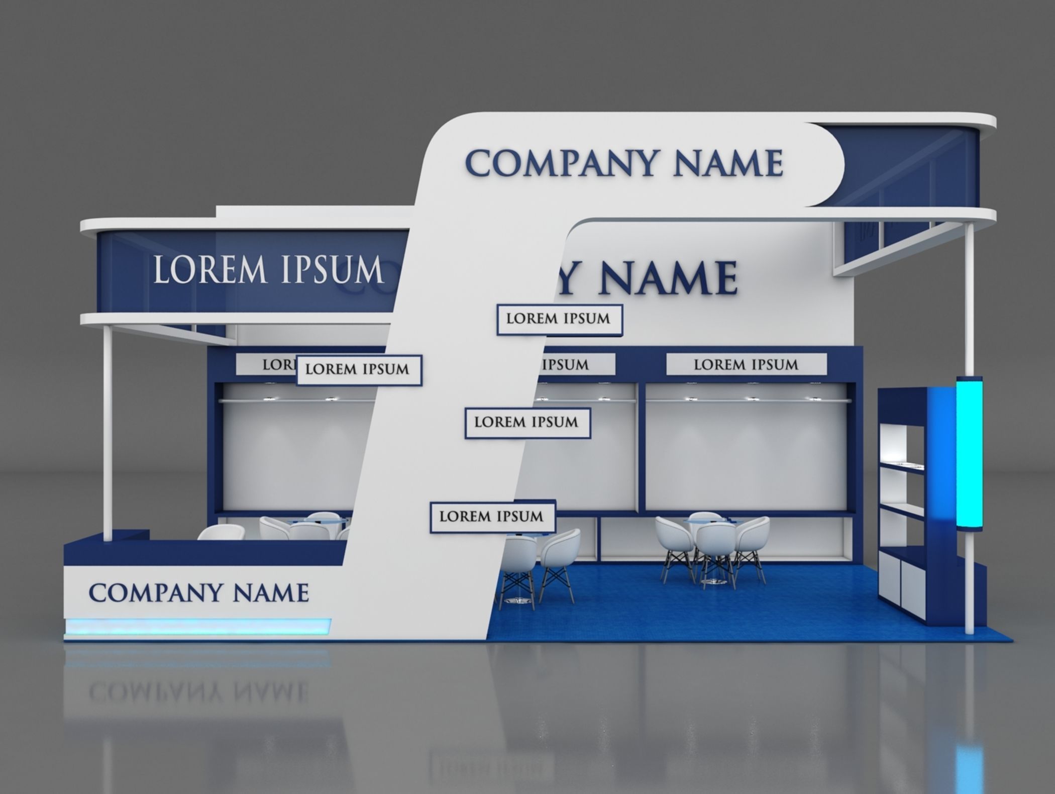 Booth Exhibition Stand Stall 9x6m Height 500 cm 3 Side Open 3D model_2