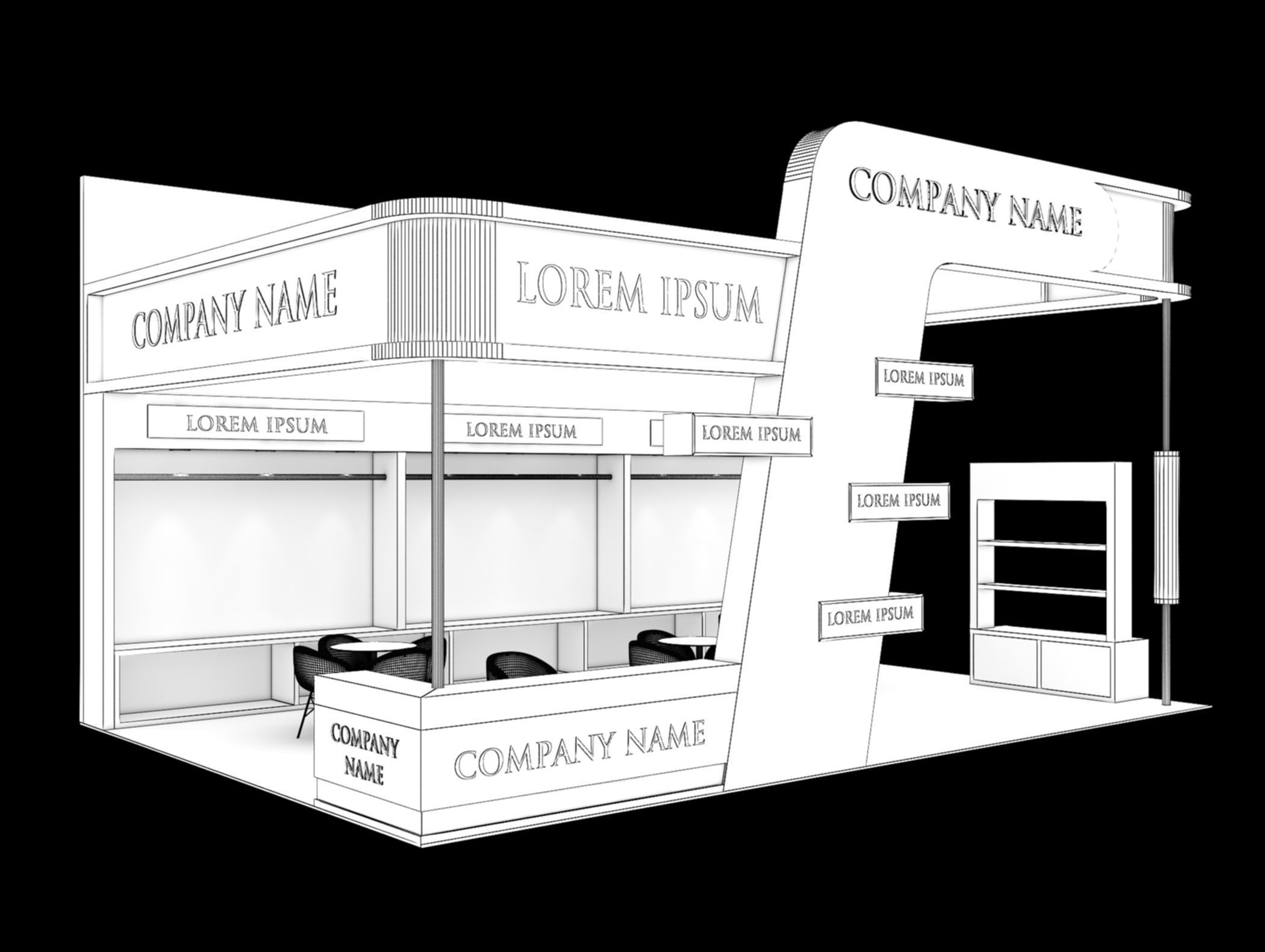 Booth Exhibition Stand Stall 9x6m Height 500 cm 3 Side Open 3D model_8