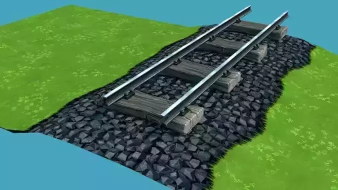 Cartoon modular railway  Low-poly 3D model