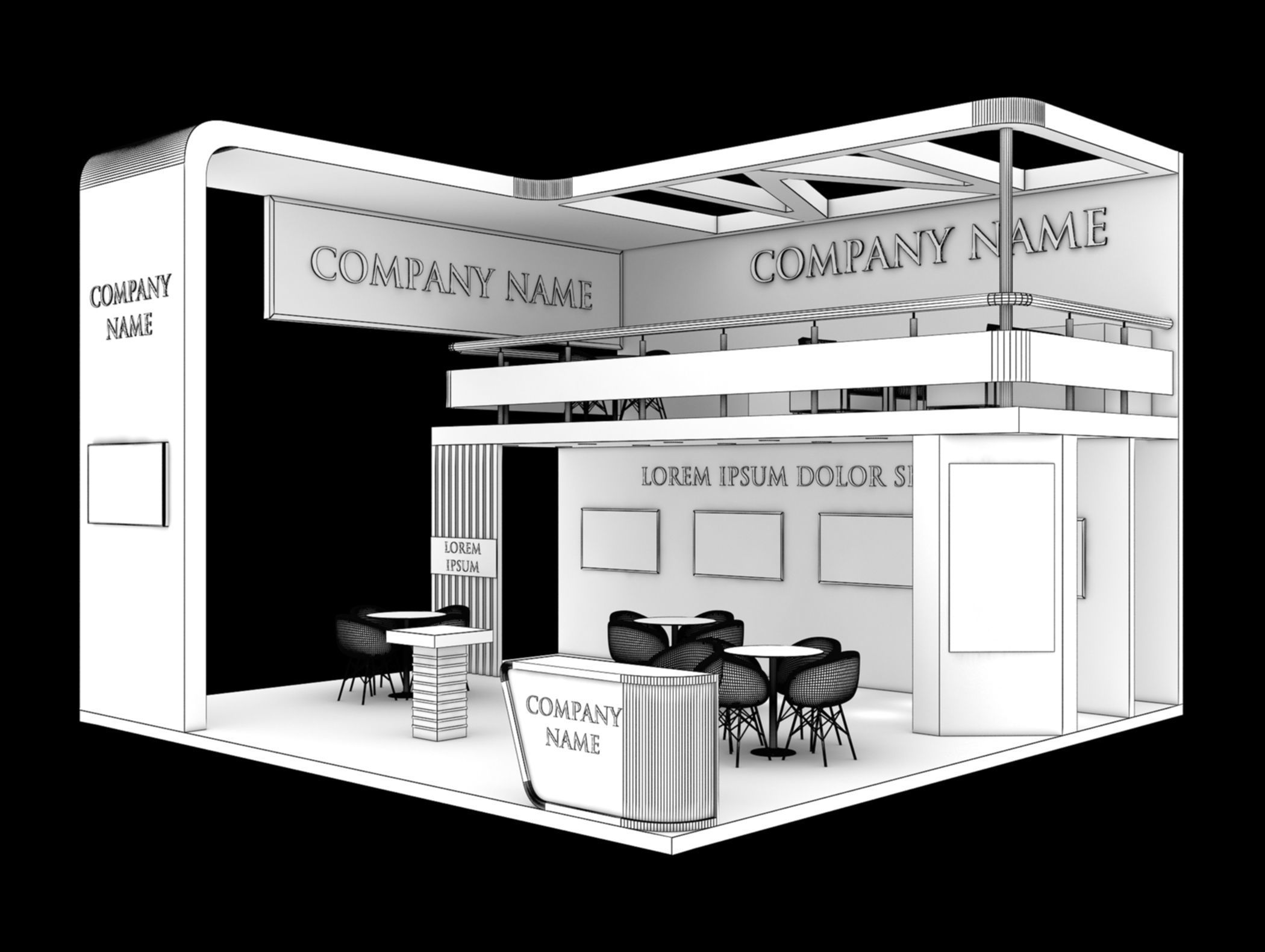 Booth Exhibition Stand Stall 7x7m Height 500 cm 3 Side Open 3D model_8