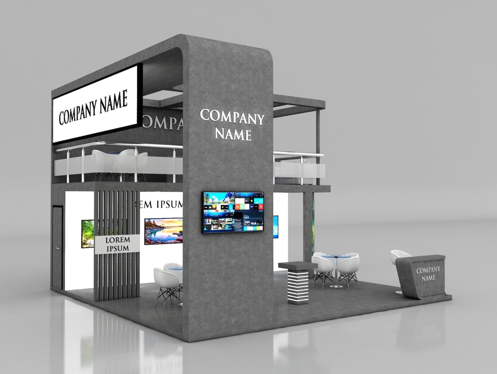 Booth Exhibition Stand Stall 7x7m Height 500 cm 3 Side Open 3D model_3