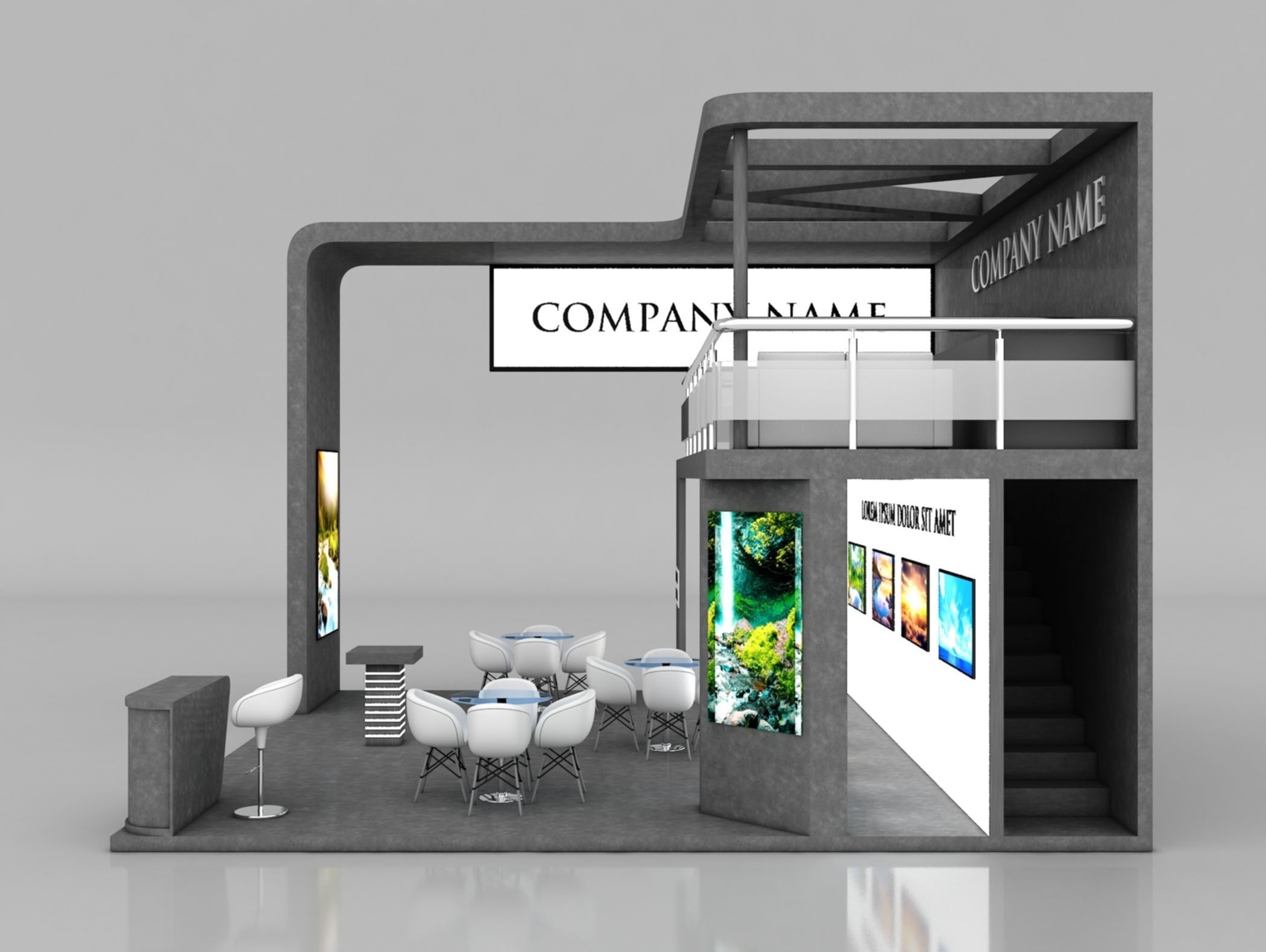 Booth Exhibition Stand Stall 7x7m Height 500 cm 3 Side Open 3D model_5