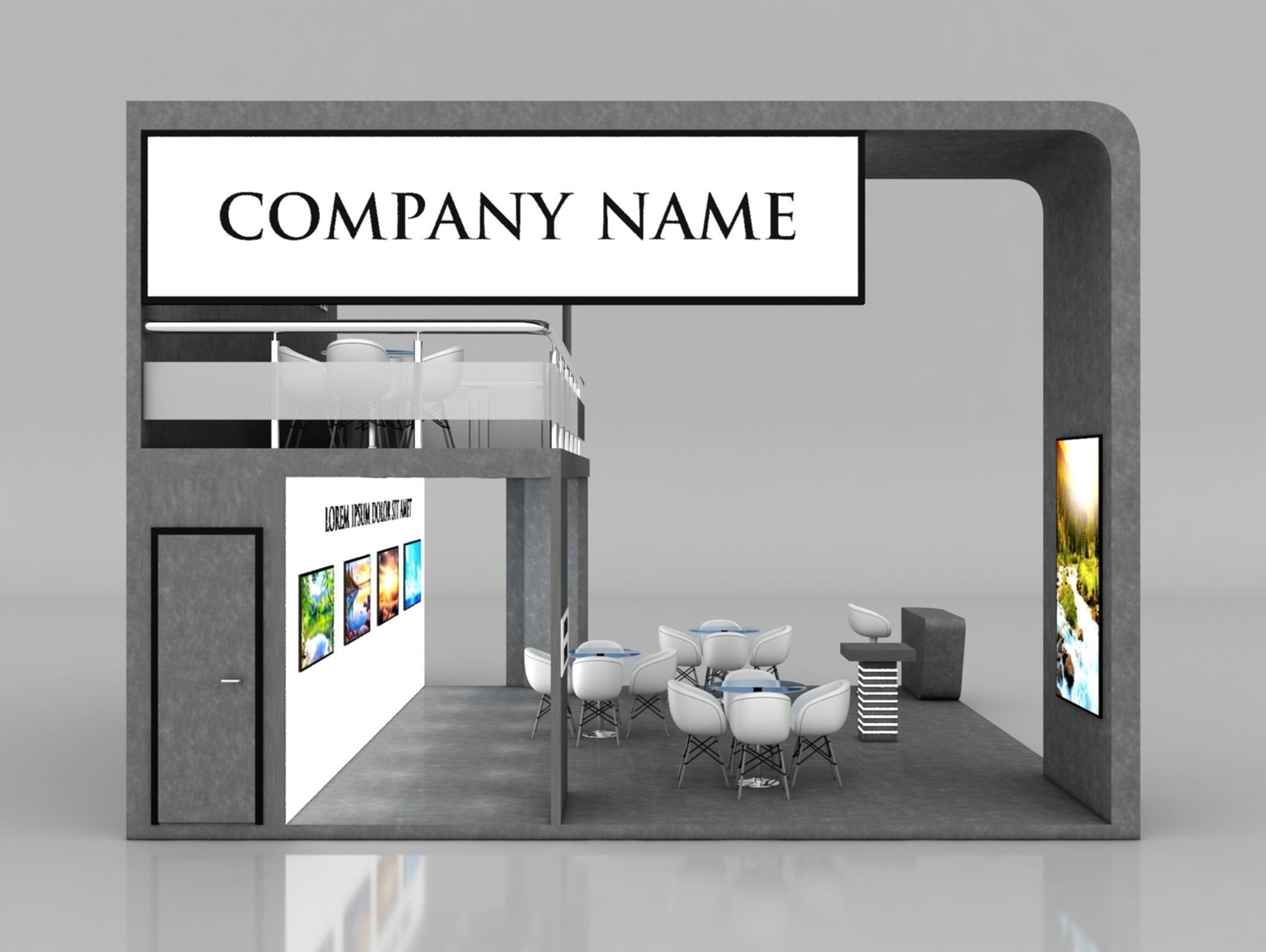 Booth Exhibition Stand Stall 7x7m Height 500 cm 3 Side Open 3D model_6