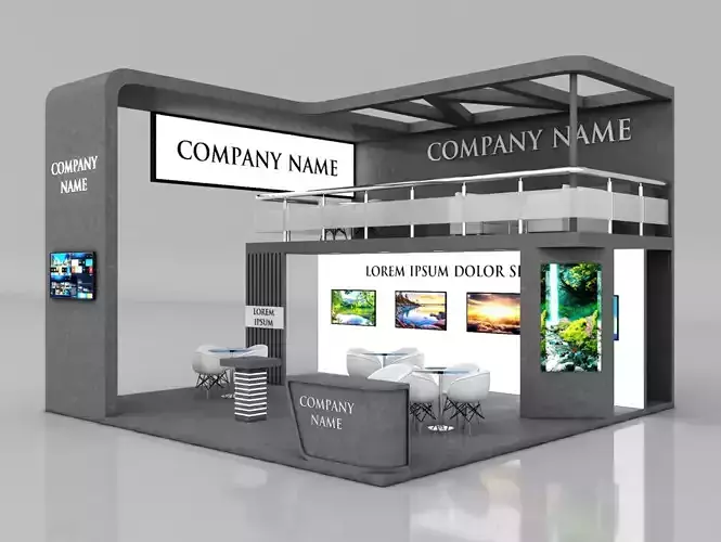 Booth Exhibition Stand Stall 7x7m Height 500 cm 3 Side Open 3D model