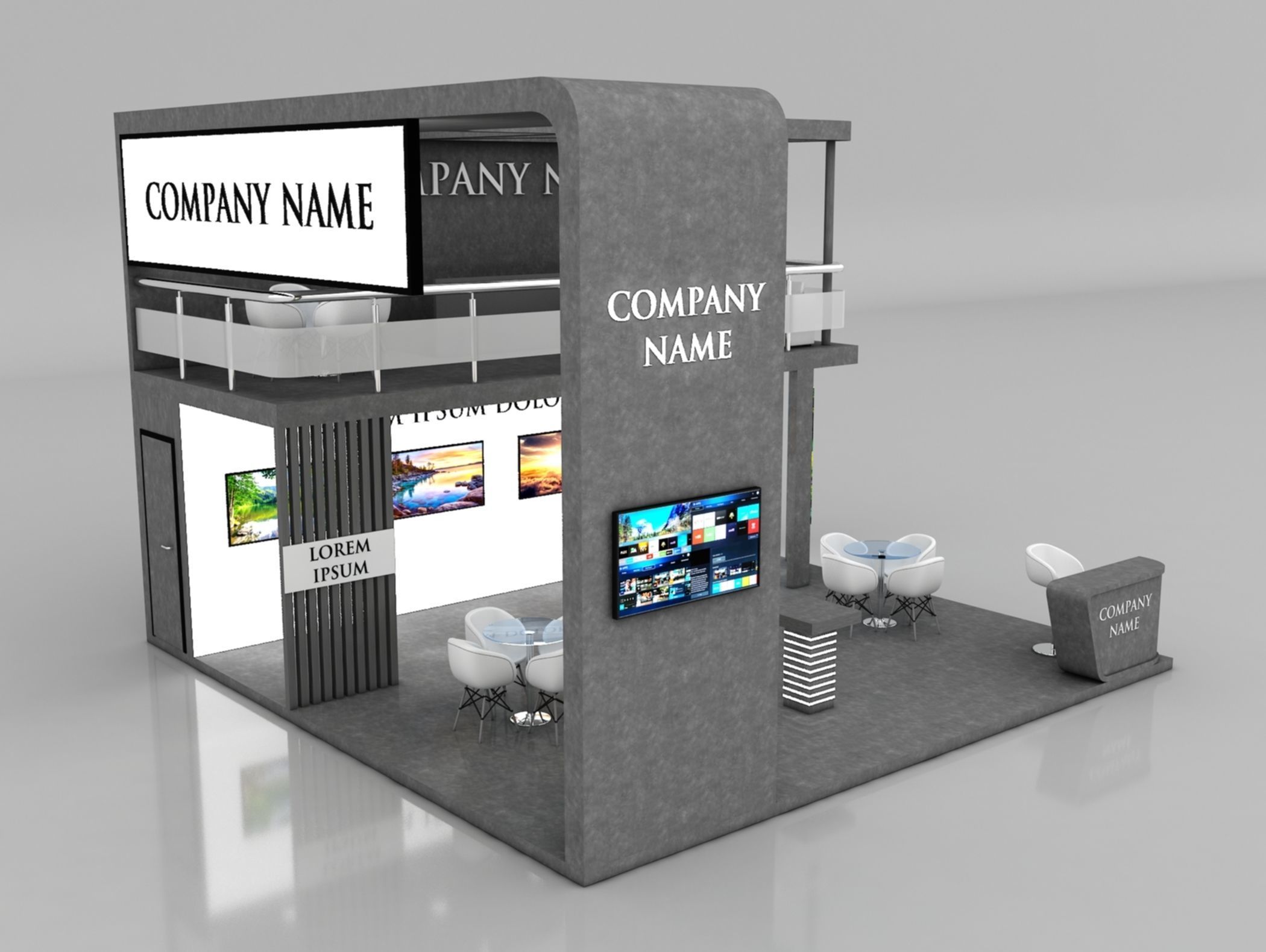 Booth Exhibition Stand Stall 7x7m Height 500 cm 3 Side Open 3D model_4
