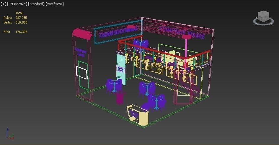 Booth Exhibition Stand Stall 7x7m Height 500 cm 3 Side Open 3D model_7