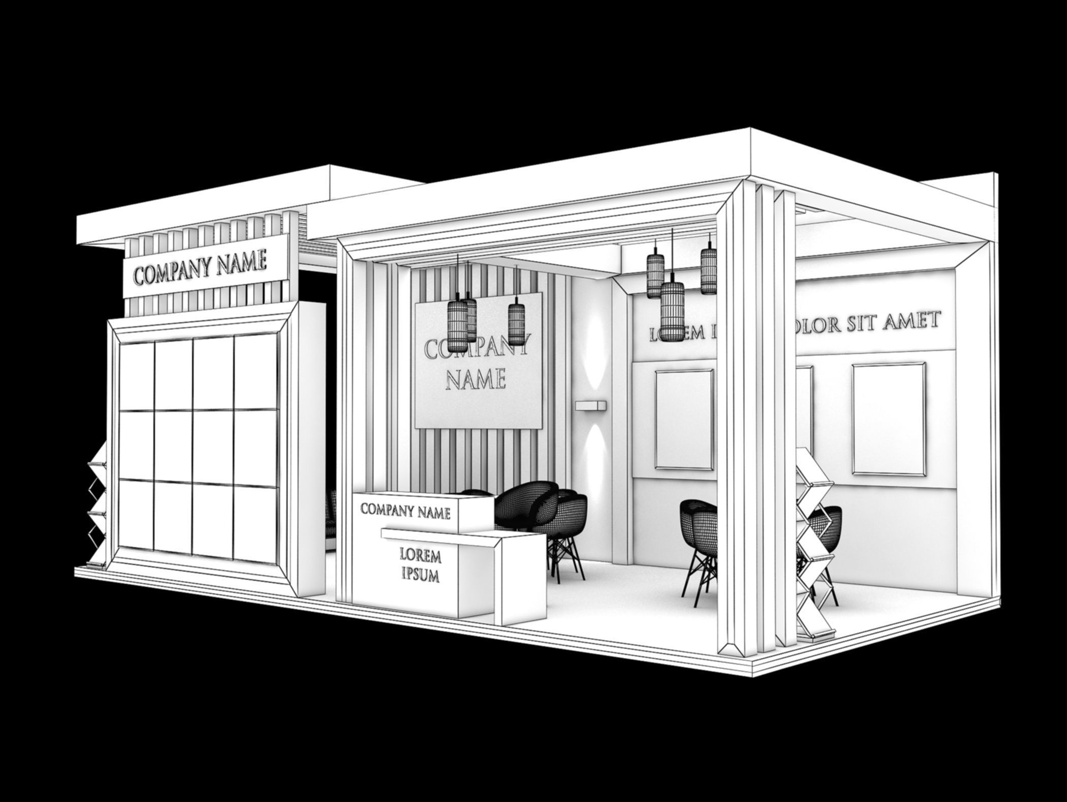 Booth Exhibition Stand Stall 8x4m Height 360 cm 3 Side Open 3D model_7
