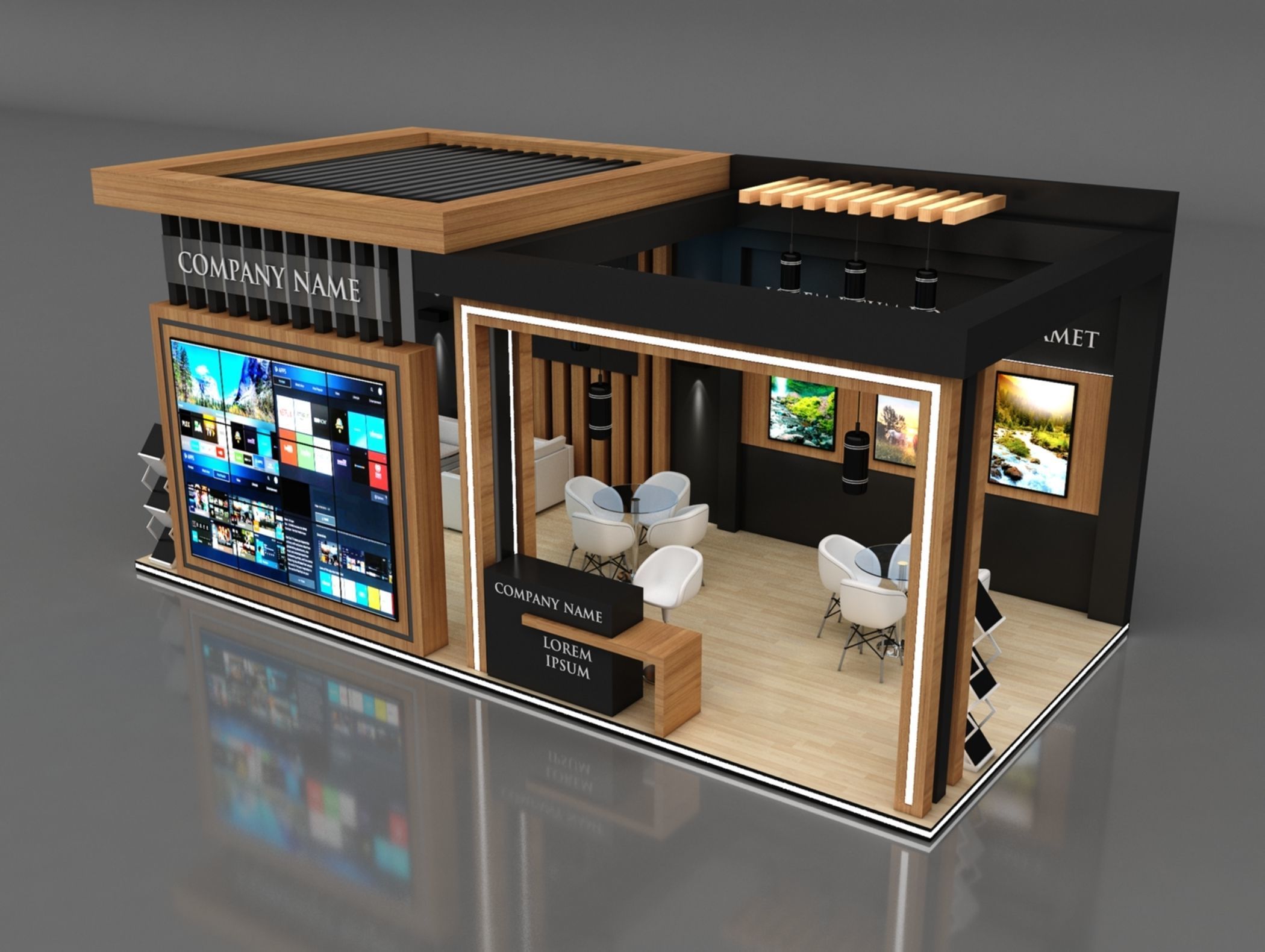 Booth Exhibition Stand Stall 8x4m Height 360 cm 3 Side Open 3D model_1